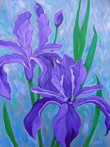 Purple Irises, acrylic on canvas, 48 x 36 in, prints available
