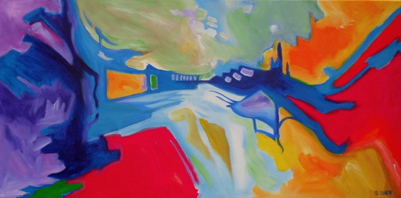 Pull, acrylic on canvas, 20 x 40 in
