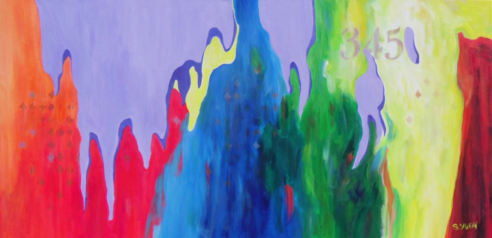 Purple Mayonnaise takes over North America, acrylic on canvas, 24 x 48 in