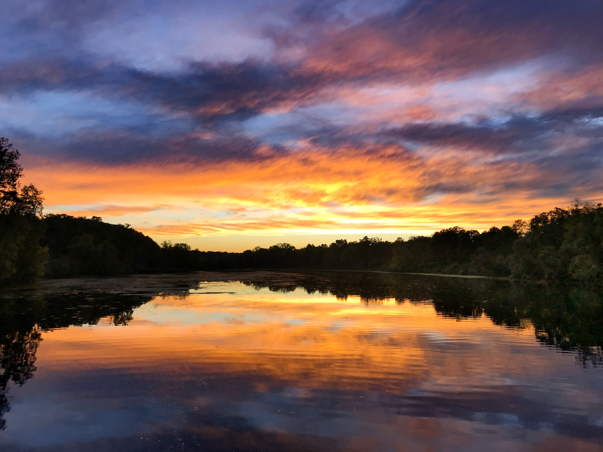 Sunset on the Huron River from the Maple Road Bridge, Ann Arbor, Michigan