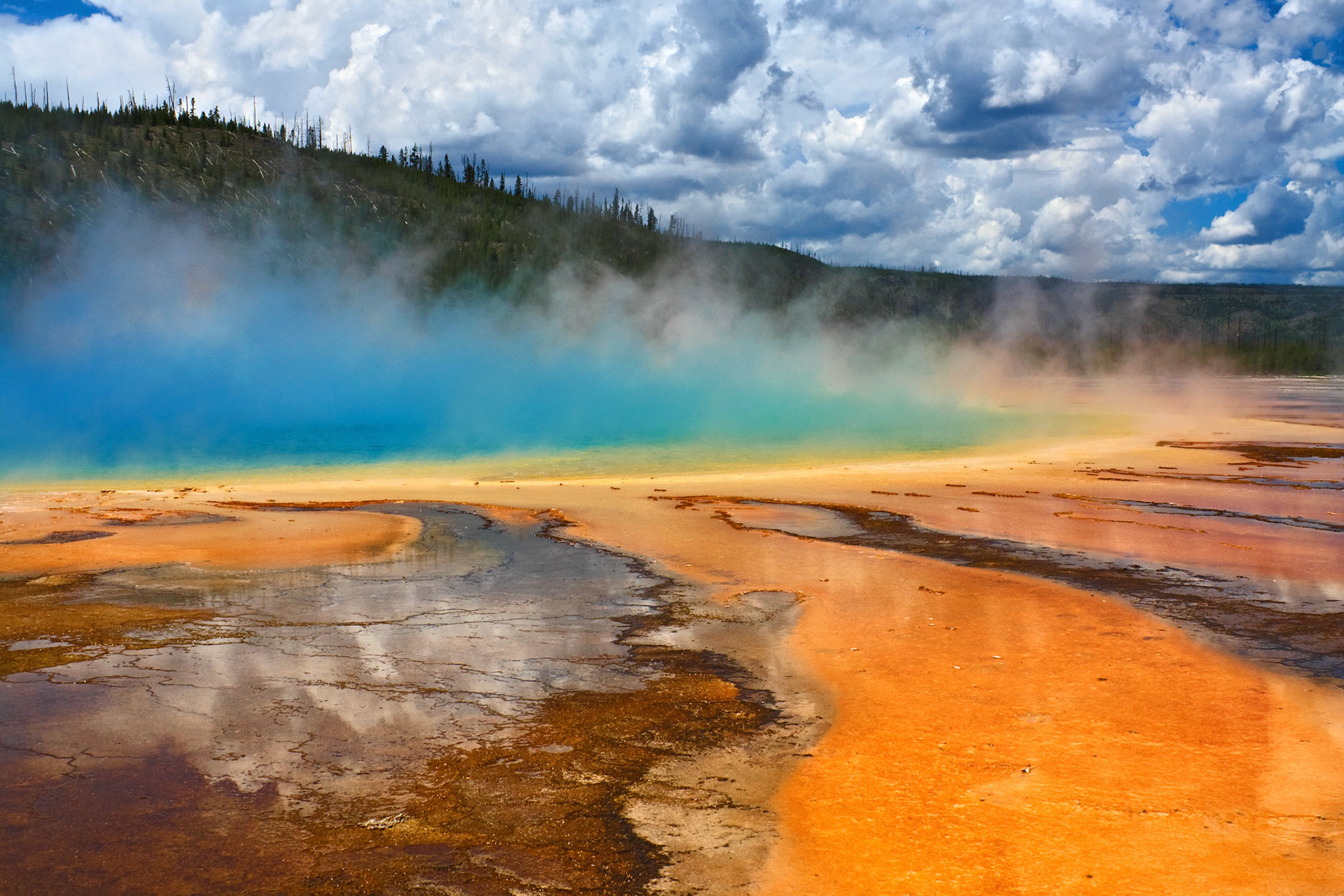 Steam rising from Grand Prismatic Spring, Yellowstone National Park, Wyoming