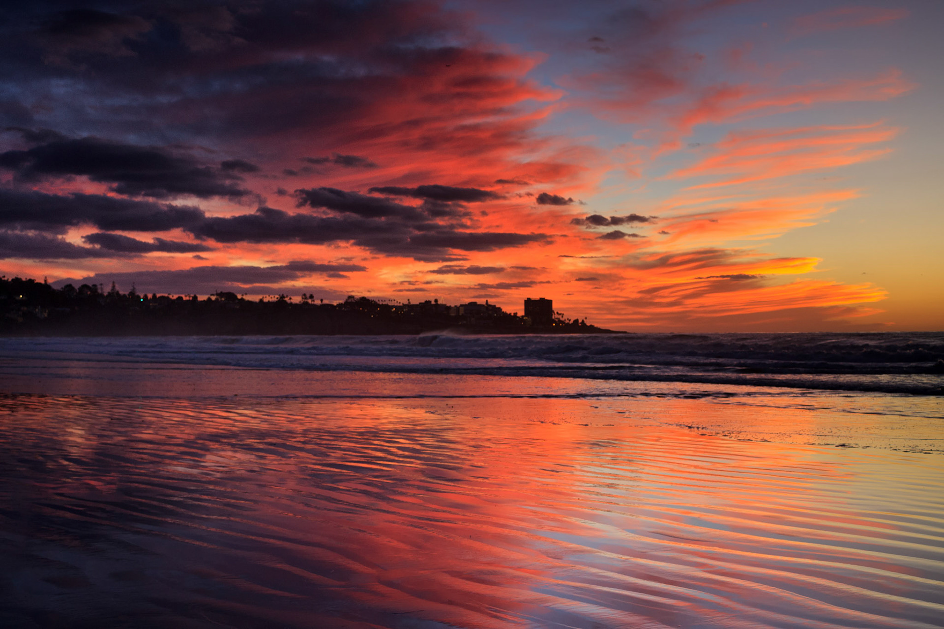 Sunset on the shores of La Jolla, California