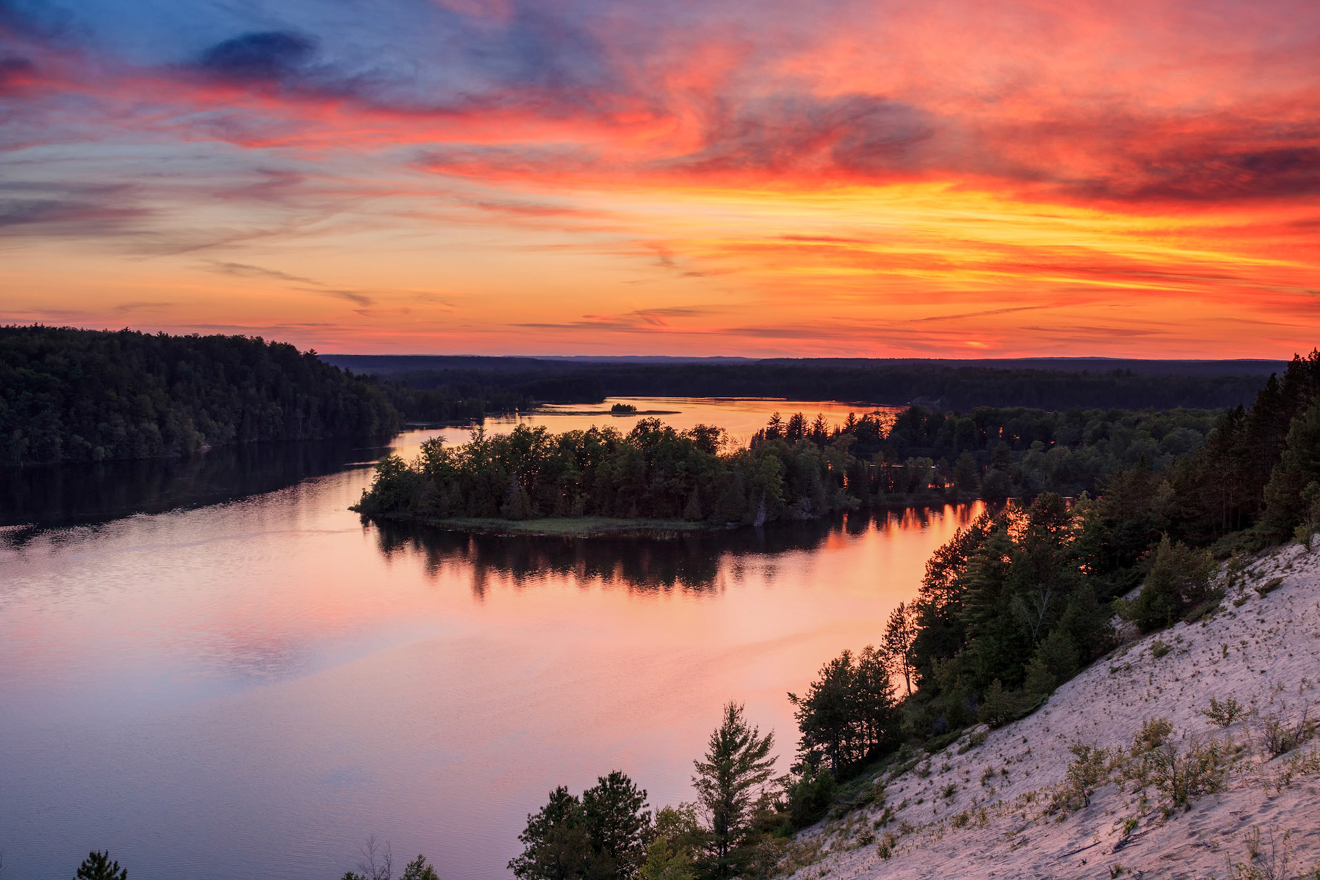 Sunset on the Au Sable National Scenic River from the Dune Overlook, Huron National Forest, Michigan