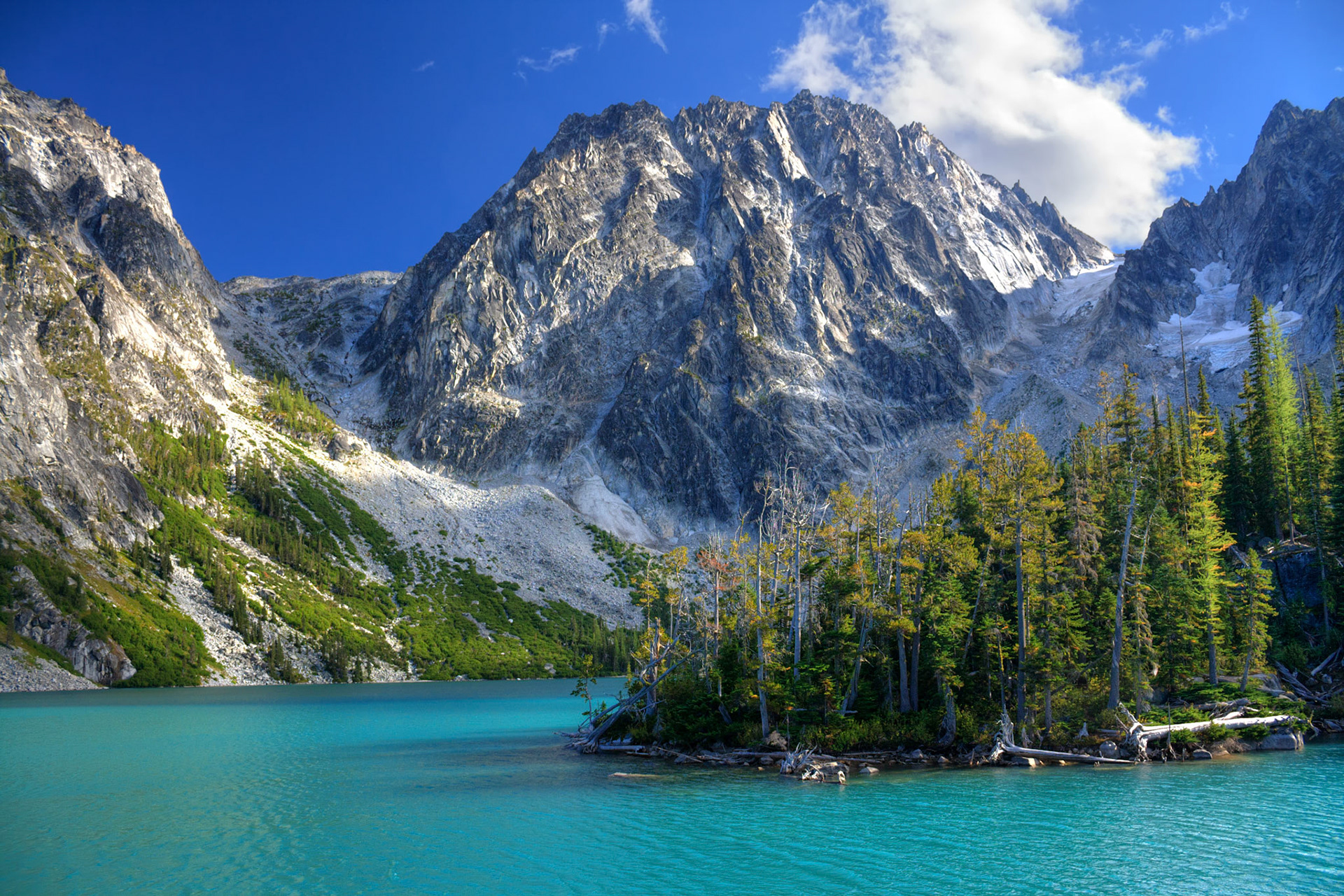 Dragontail Peak over Colchuck Lake, Alpine Lakes Wilderness, Washington