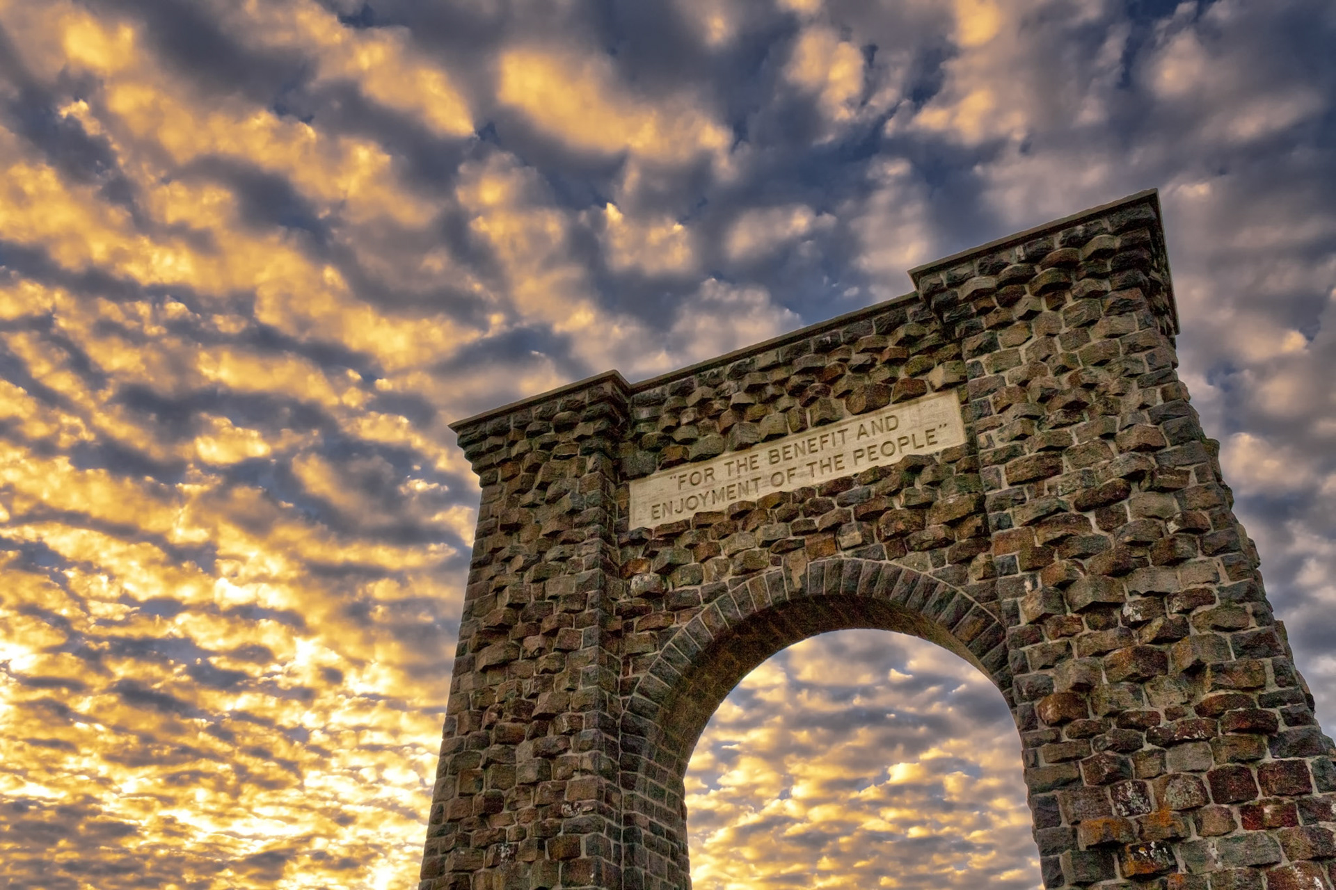 "For the Benefit and Enjoyment of the People" - The Roosevelt Arch, Yellowstone National Park. Gardiner, Montana