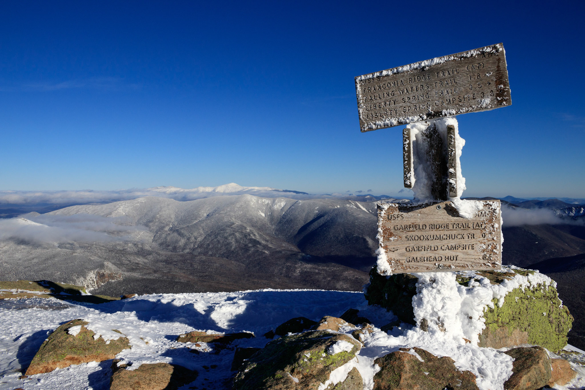 Summit trail junction on Mount Lafayette, White Mountain National Forest, New Hampshire