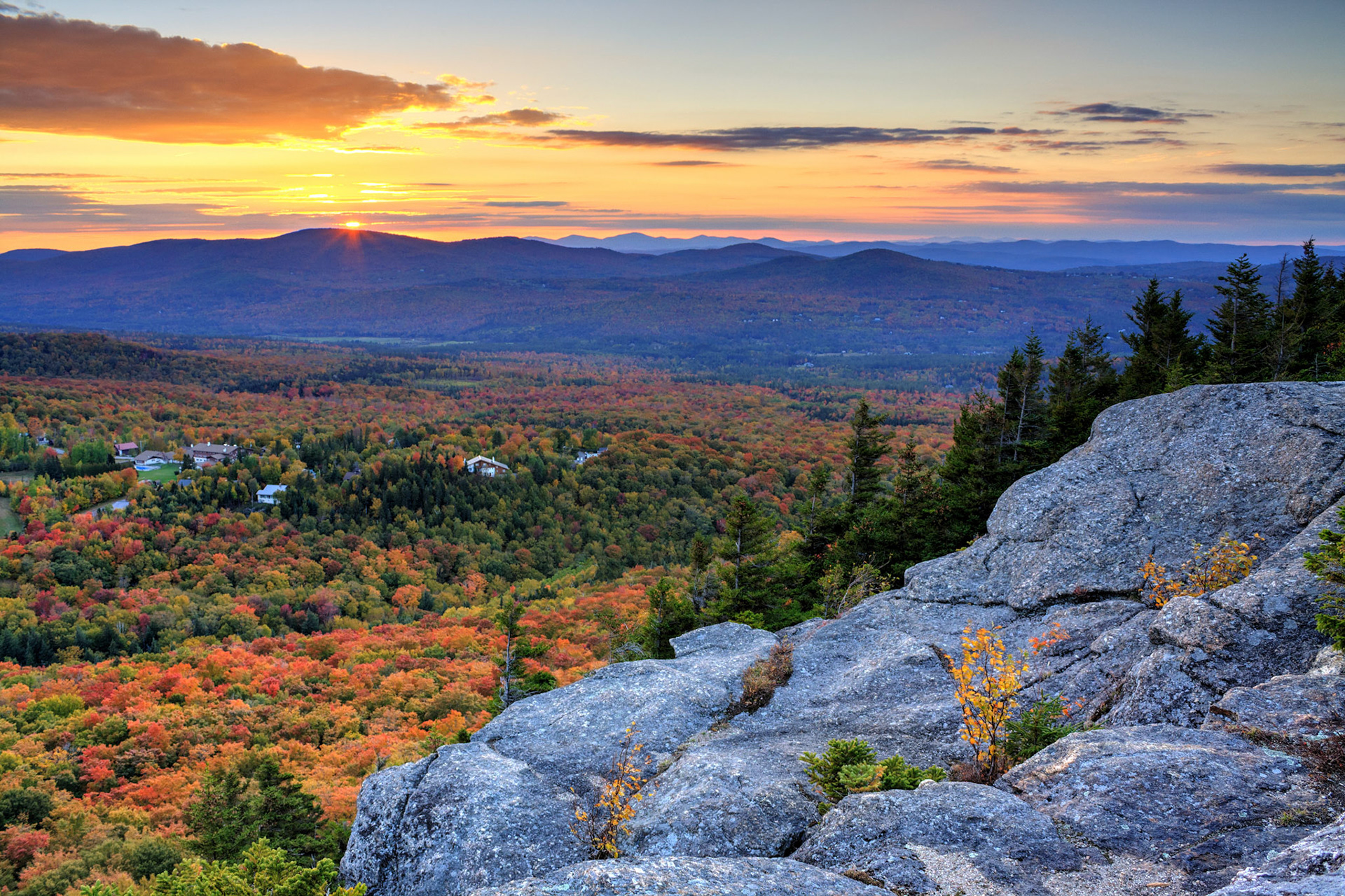 Sunset on the Great North Woods of New Hampshire from Bald Mountain, Franconia Notch State Park