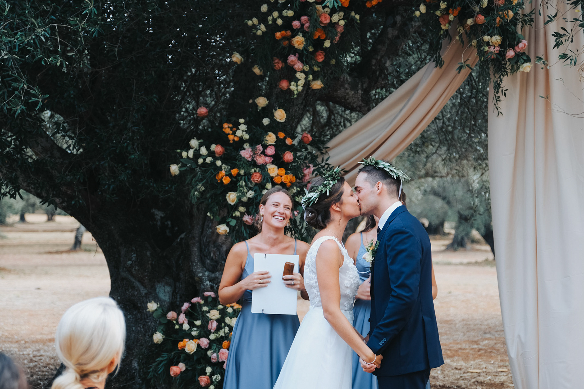 outdoor olive tree wedding in Greece. 2021