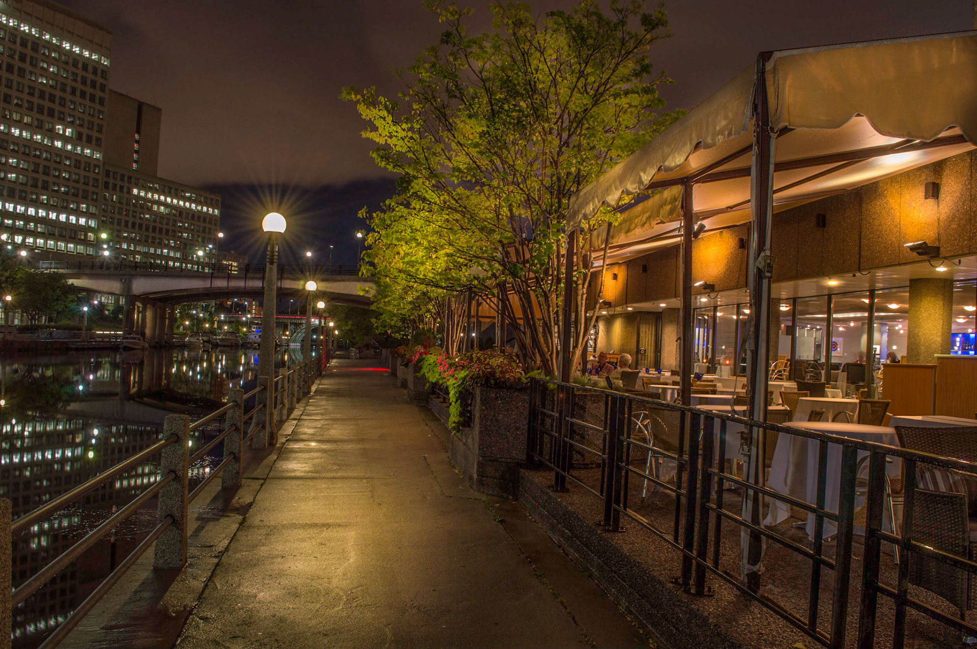 Along the Rideau Canal in Ottawa, this bistro still has an elderly couple enjoying a romantic evening.