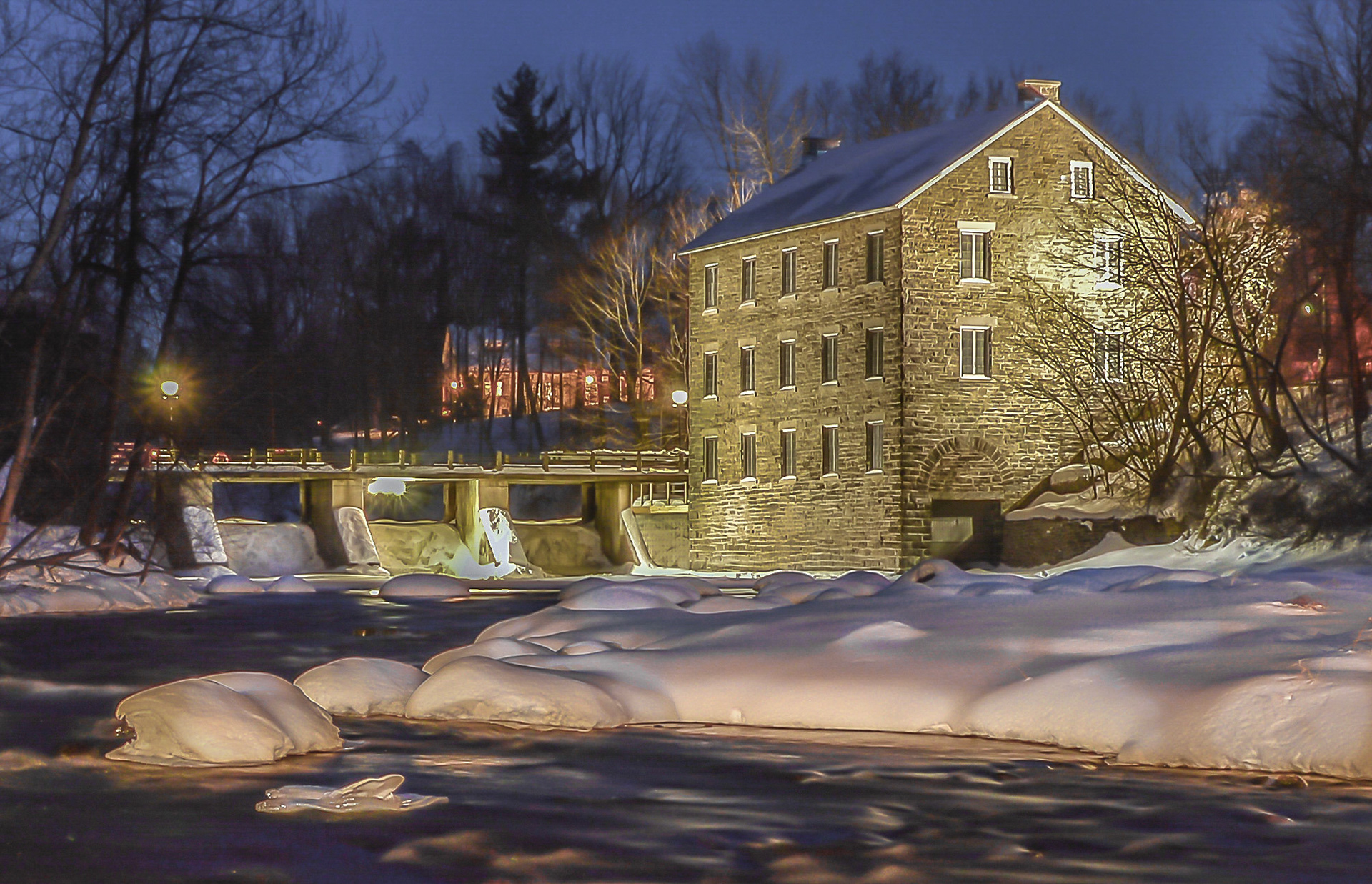 Light Painting of Watson's Mill during the winter.