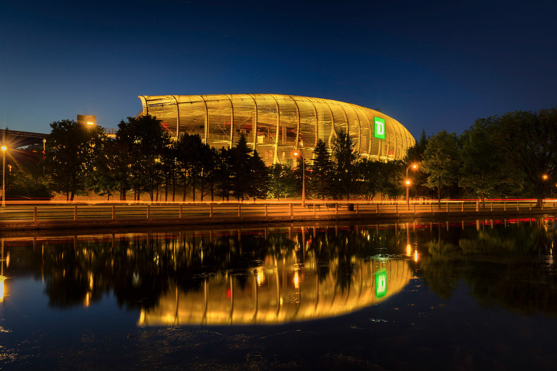 TD Place with reflection in canal June 23 2016