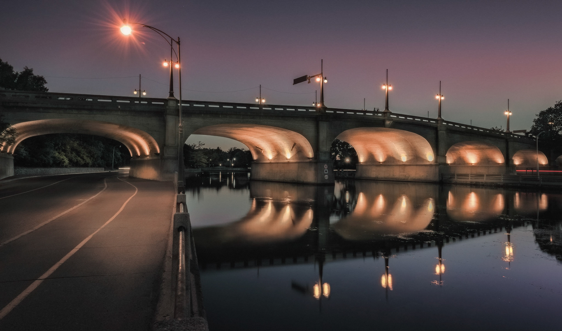 Twighlight image of the BankStreet Bridge.