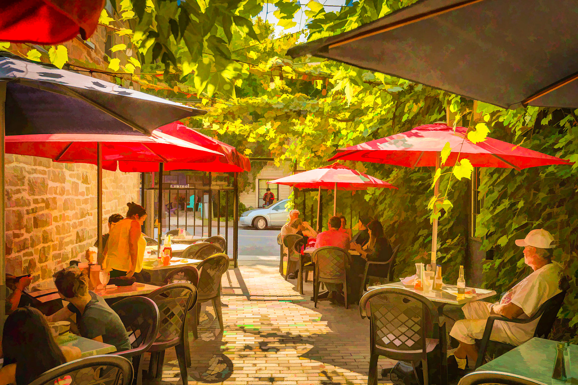 The courtyard of the Goose and Gridiron Pub in Merrickville