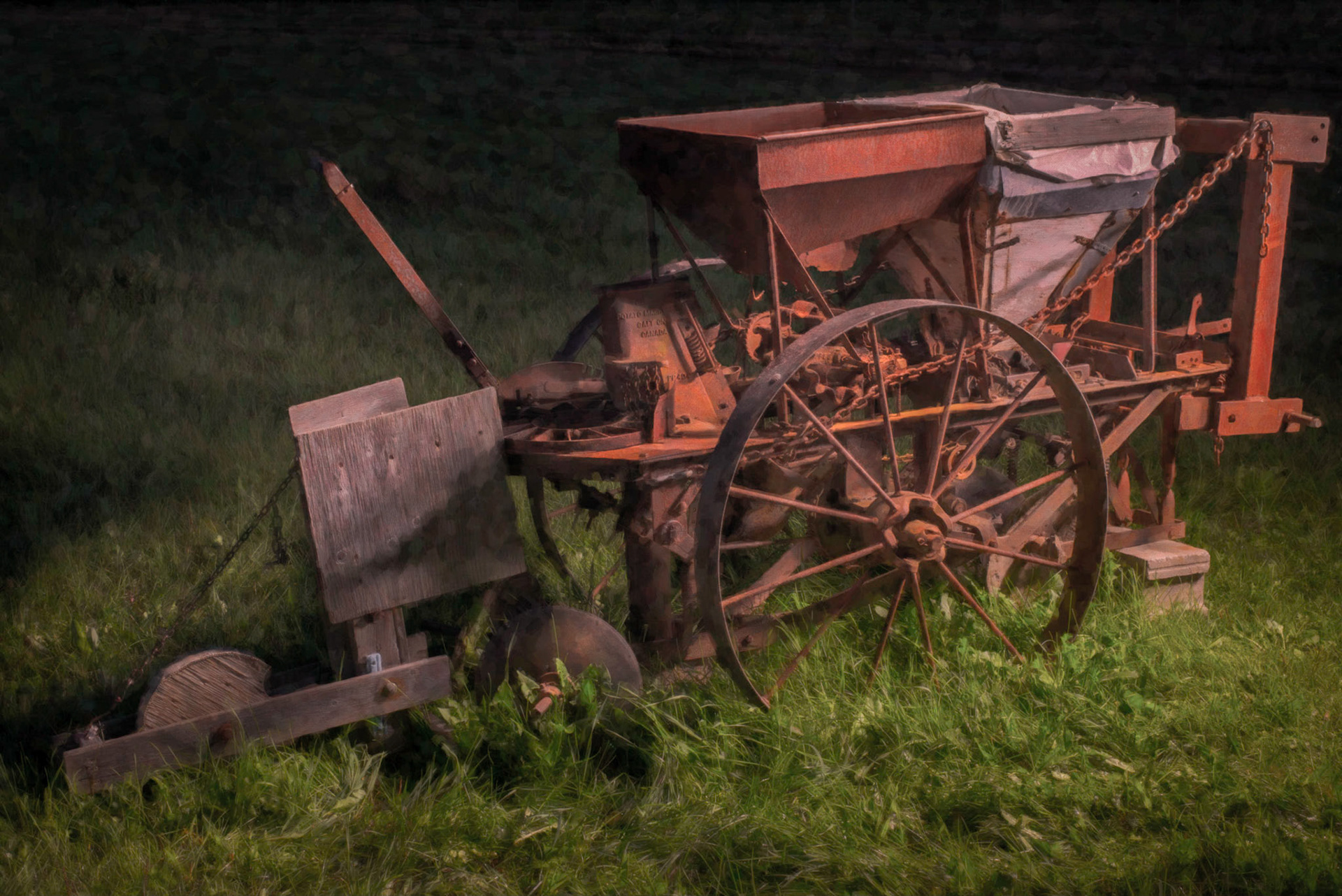 Light Painting of an old piece of farm equipment