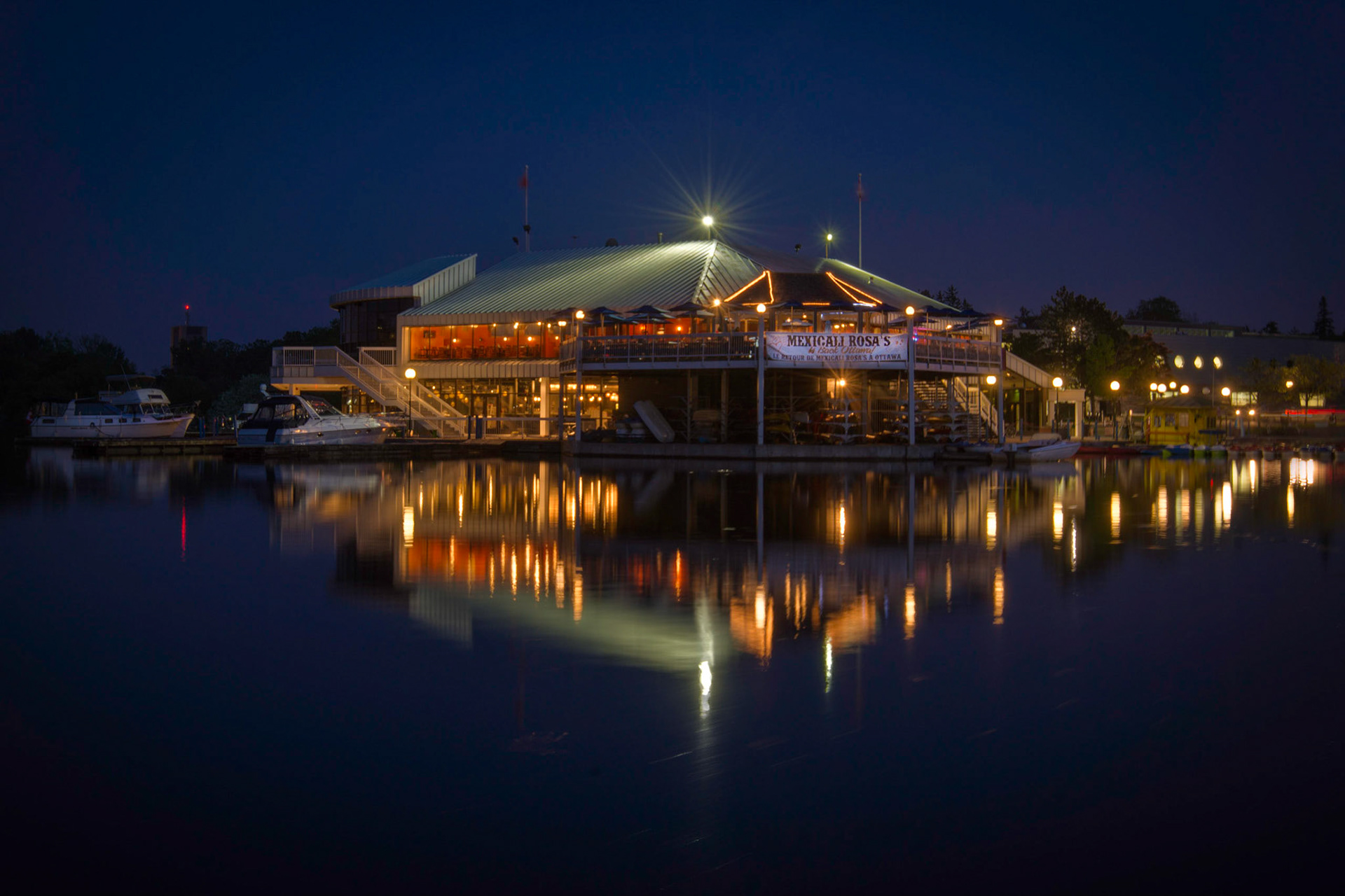 Blue hour long exposure of the restaurant at Dows Lake