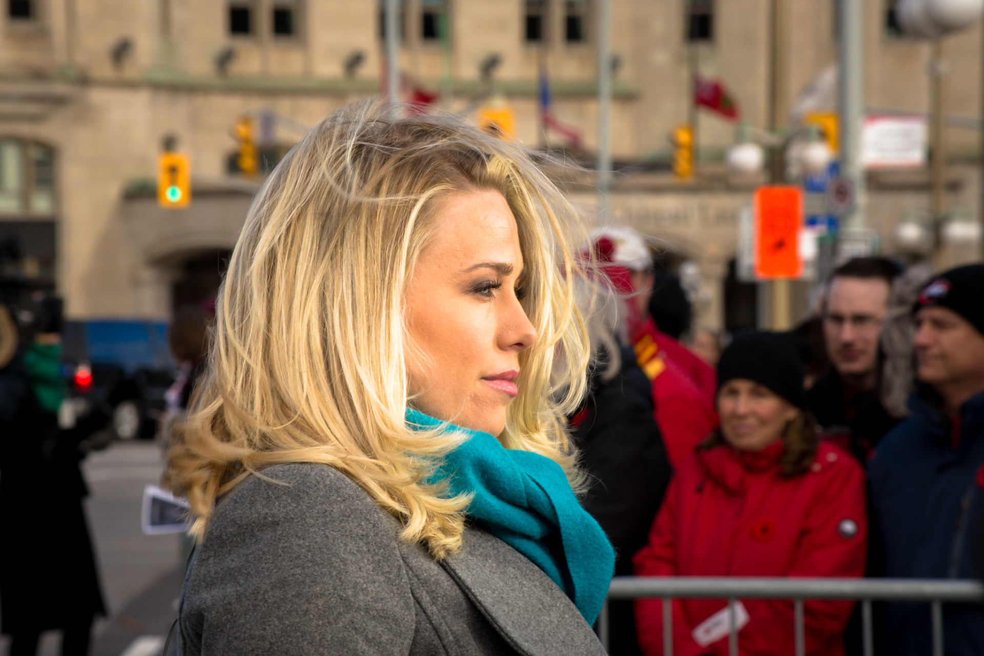 CTV News reporter Mercedes Stephenson taking a pause during the Remebrance Day Ceremony, 2016 Ottawa