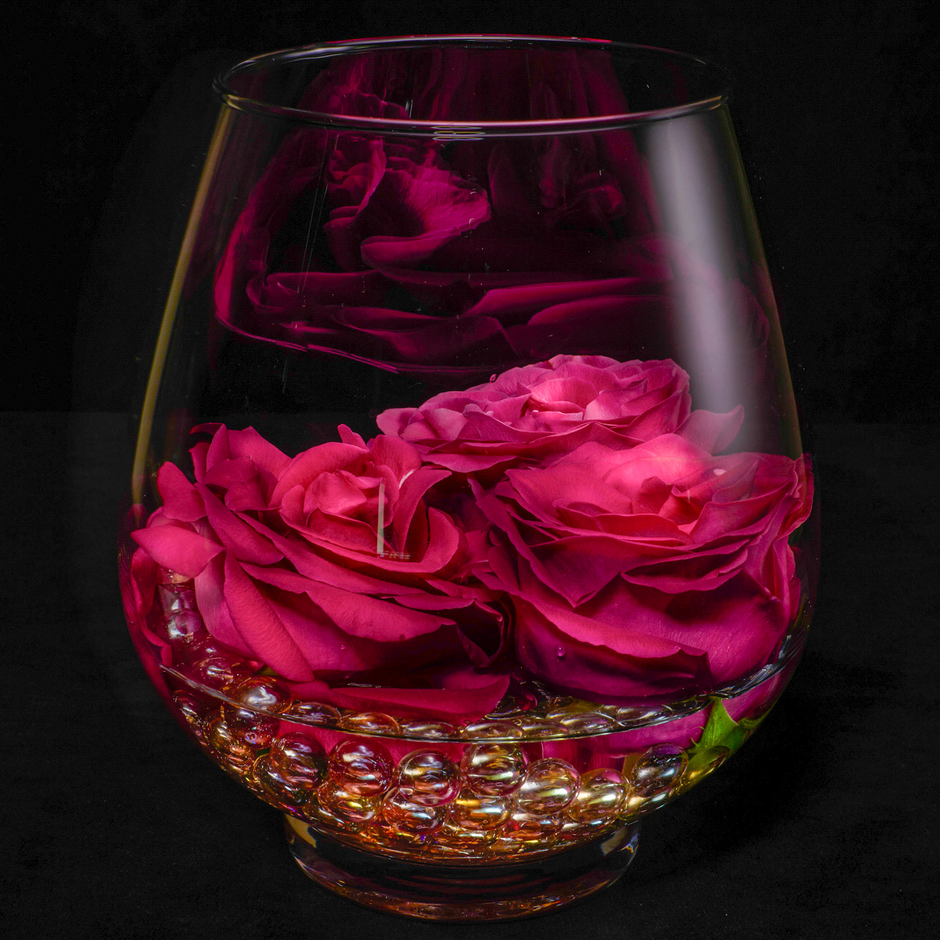 Light painting of vase of roses