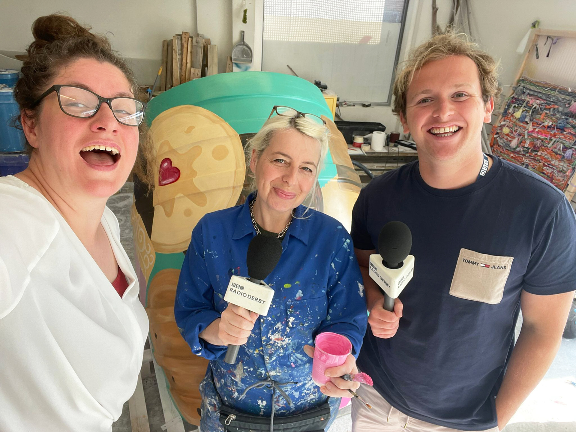 Lynne, Tilley and the BBC at the Making Trails Sculpture Studio