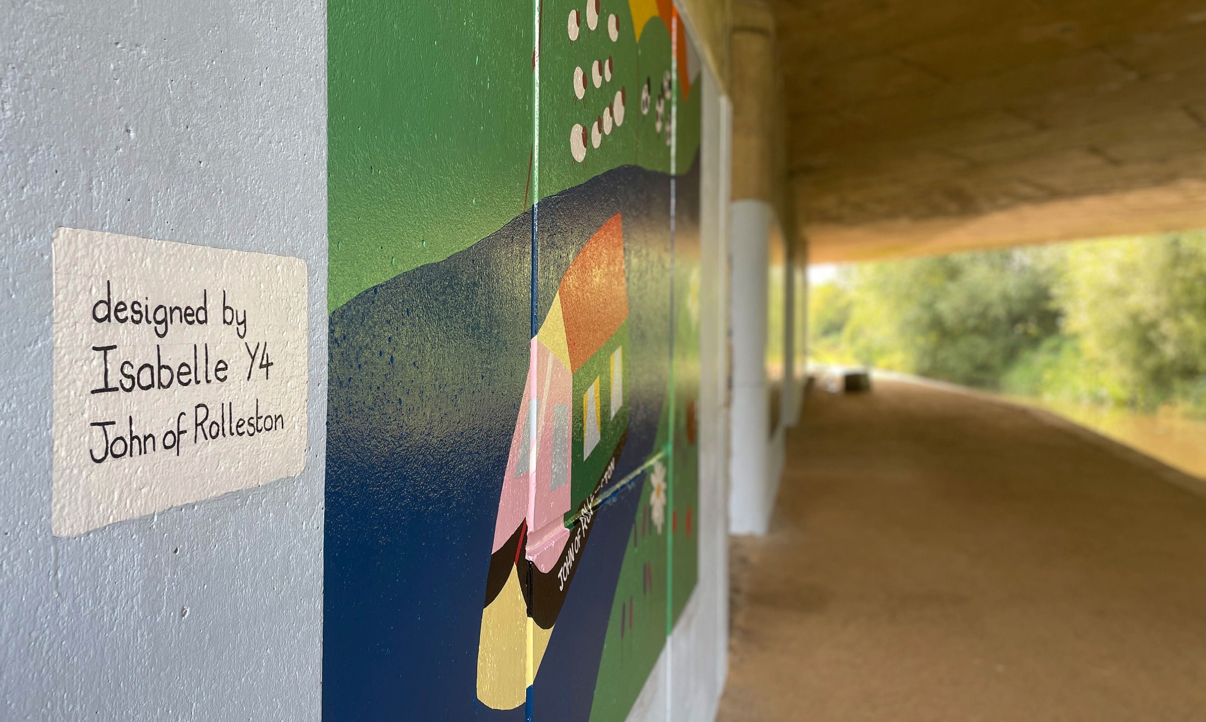 School children's designs painted on canal pillars