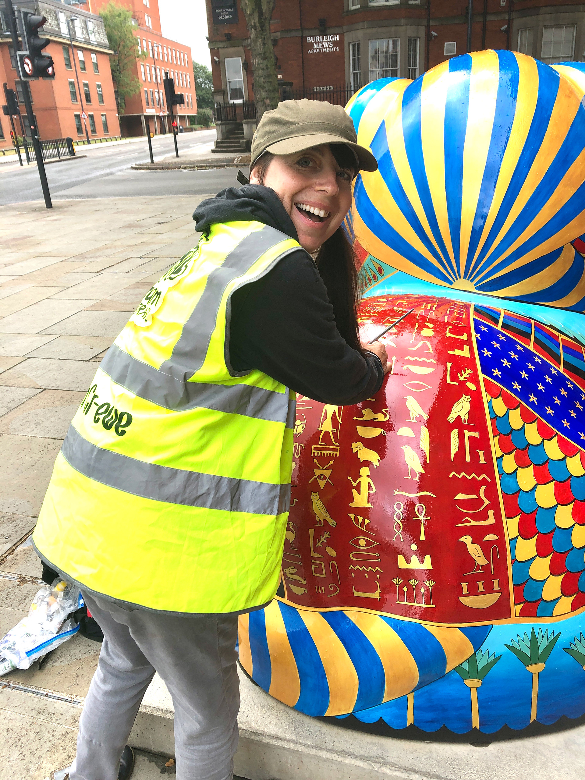 Lynne repairing all the Ram sculptures on the streets of Derby!