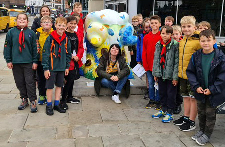 Lynne giving free guided tours of sculpture trail for local groups