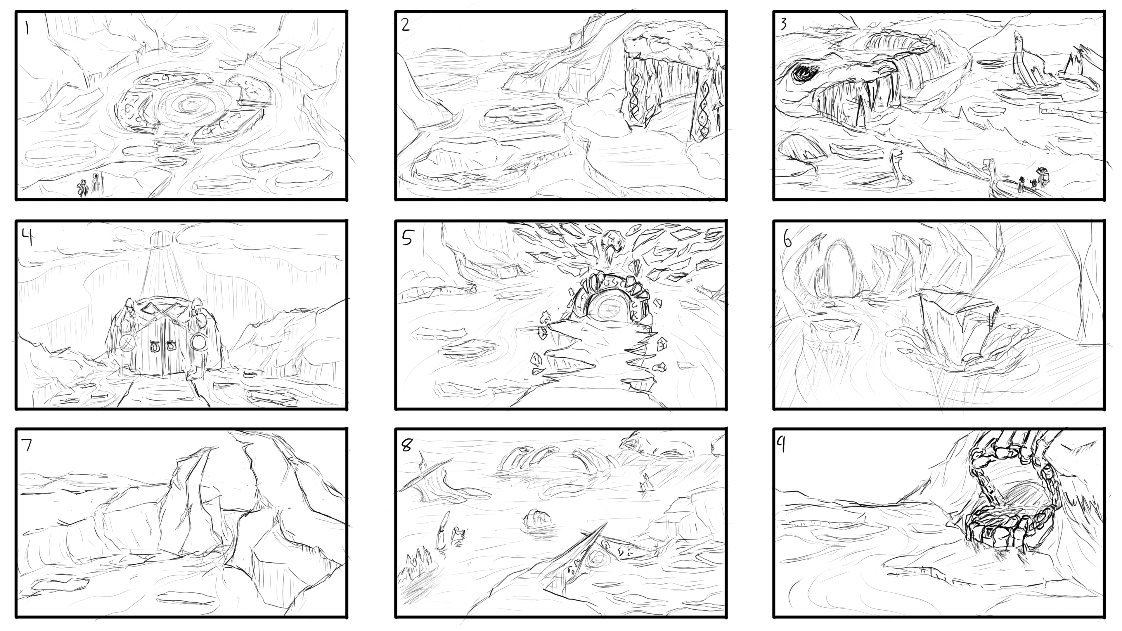 Initial brainstorming/ideation stage, exploring multiple ideas for this gate to the dead