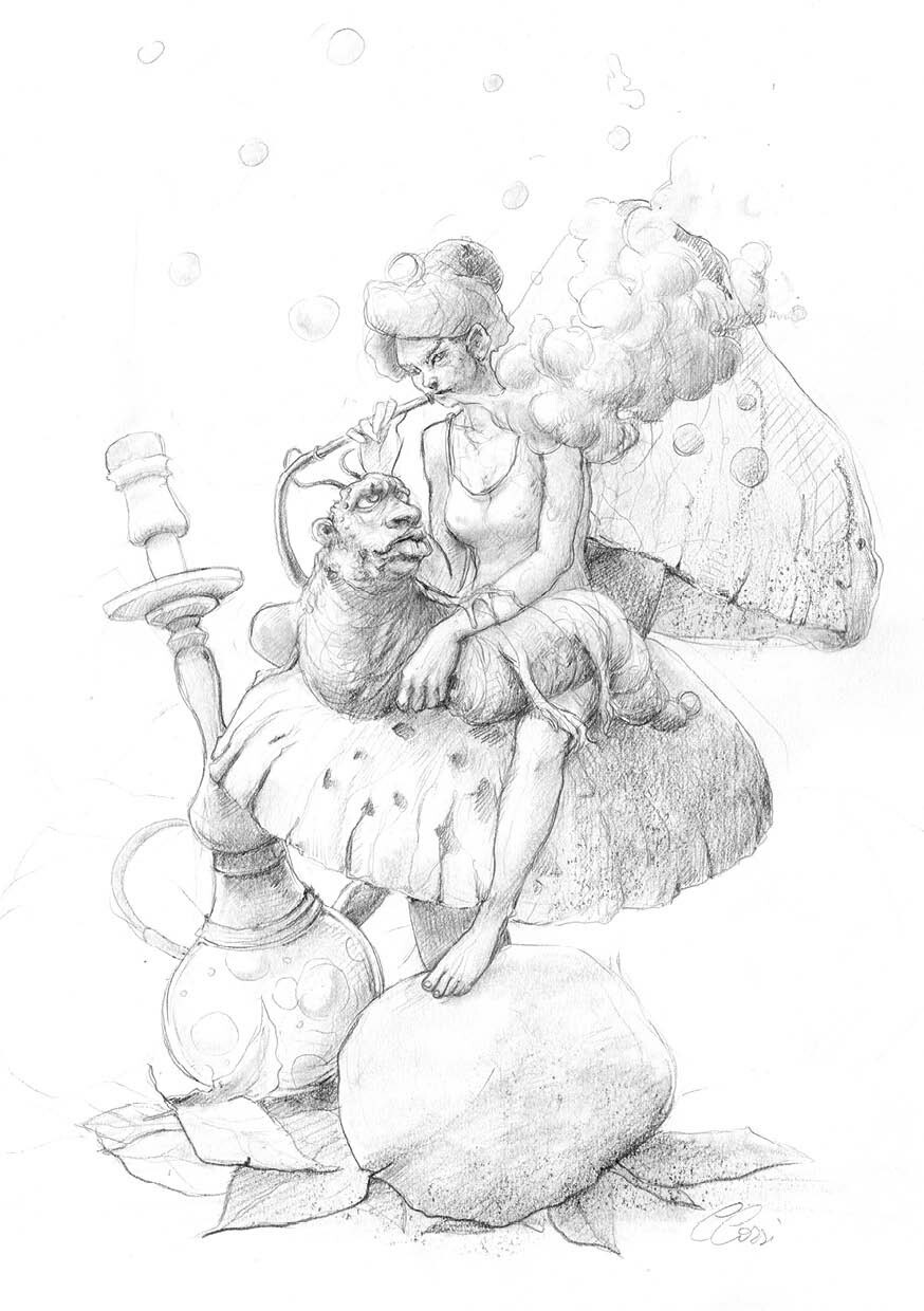 Alice e il bruco (42x30 - matita su carta)
