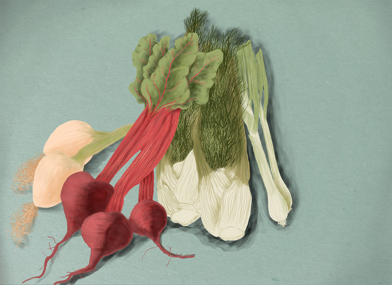 Spring Vegetables, digital illustration. Created with Adobe Fresco on ipad