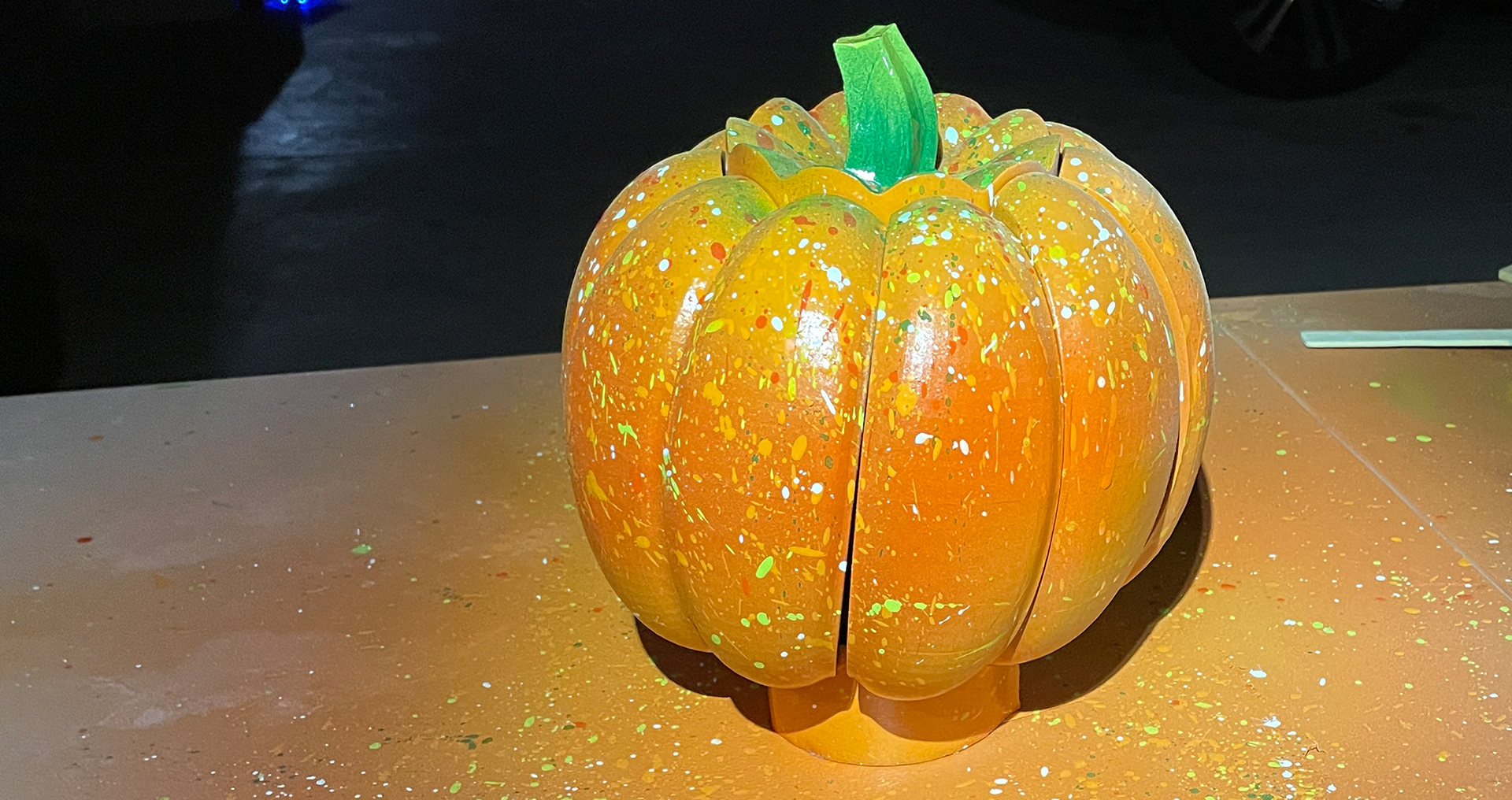 Pumpkin Spider: Removed masking to apply splatter paint