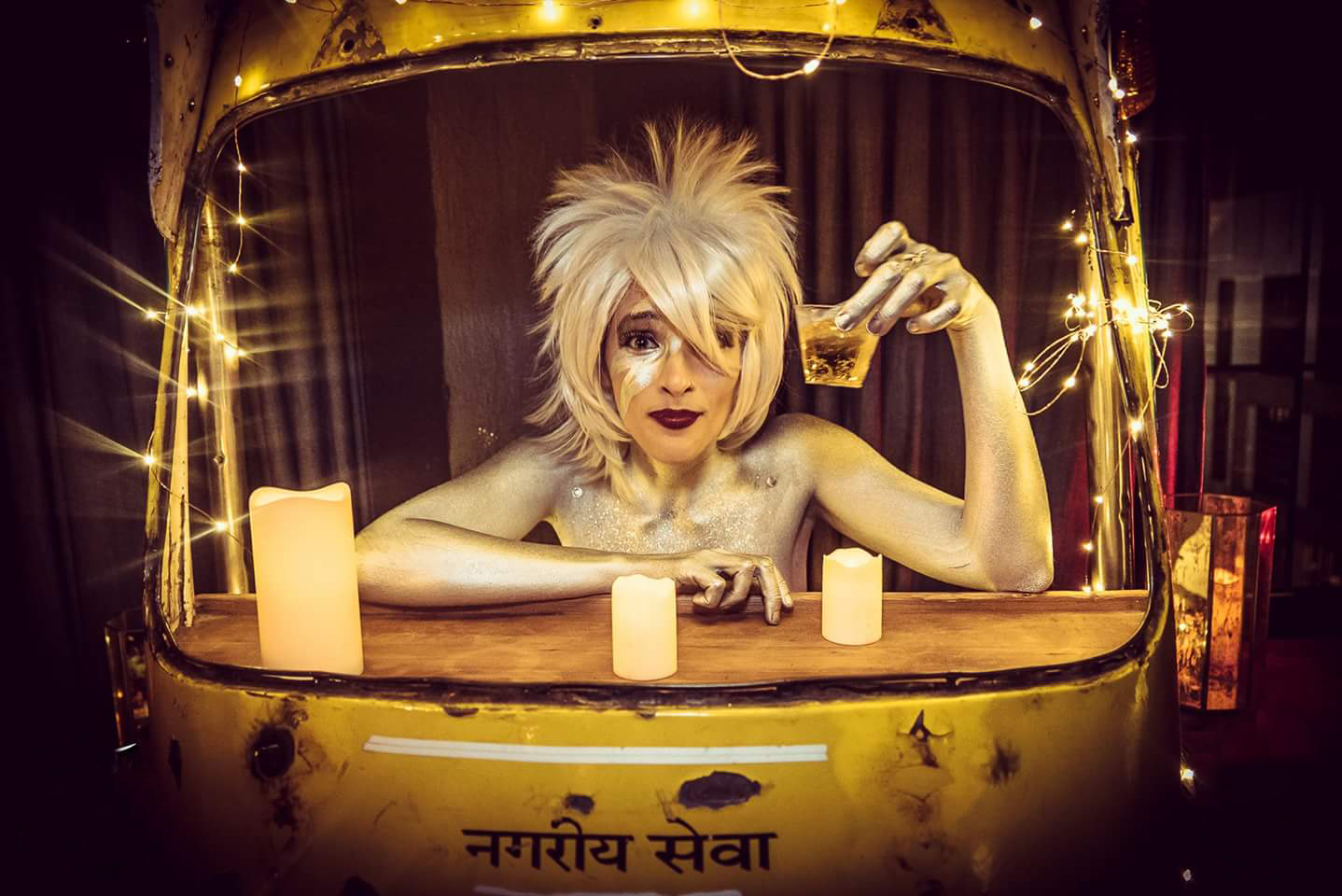 Silver model for Lightning Society's New Year's Eve. December 2016.