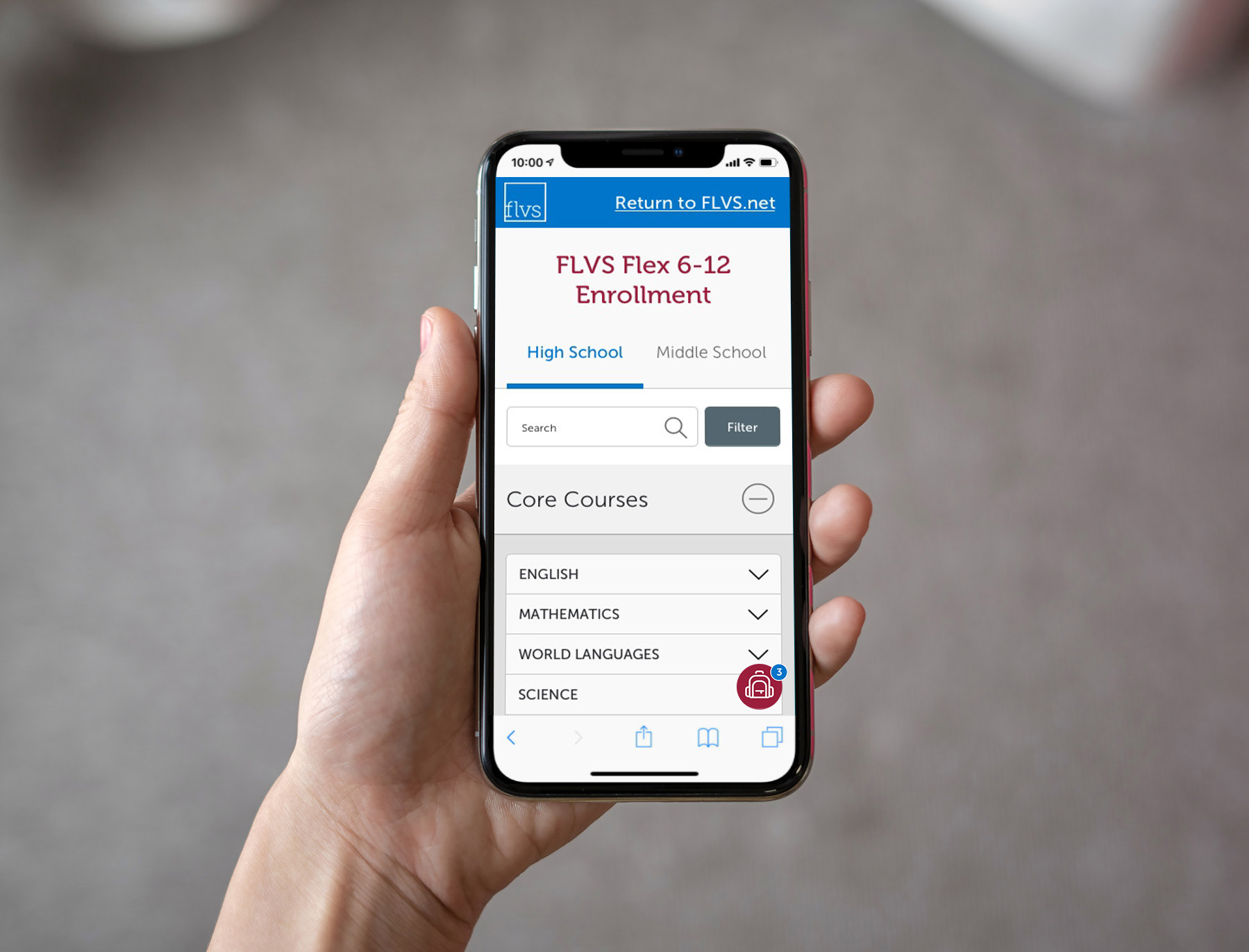 Course list displayed on a phone