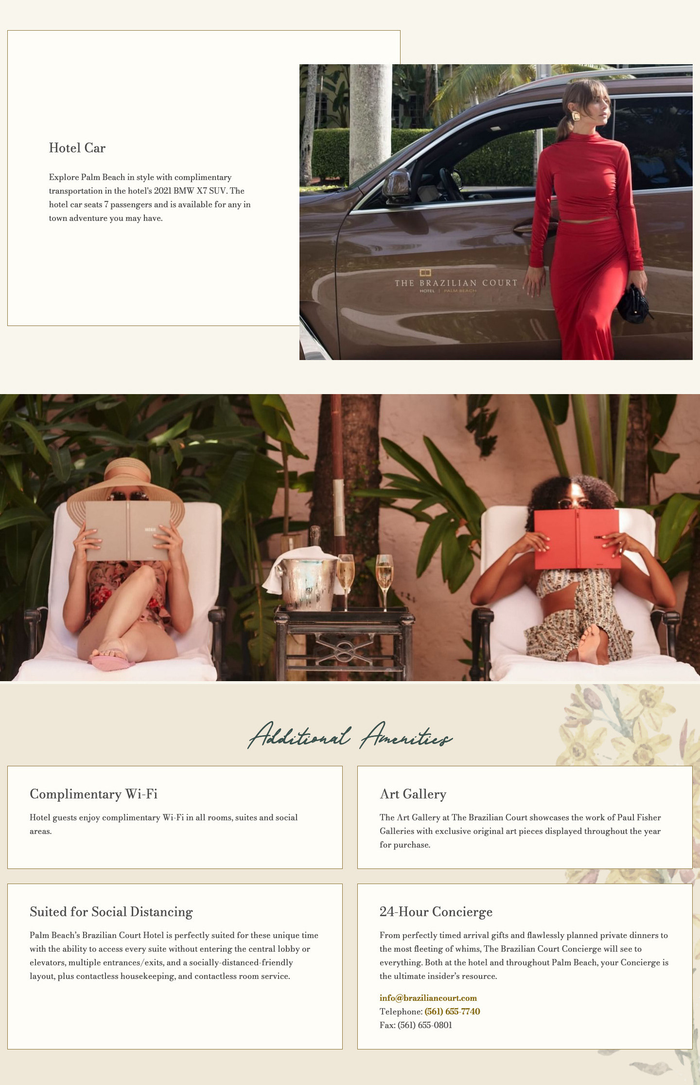 A screenshot of part of the amenities page