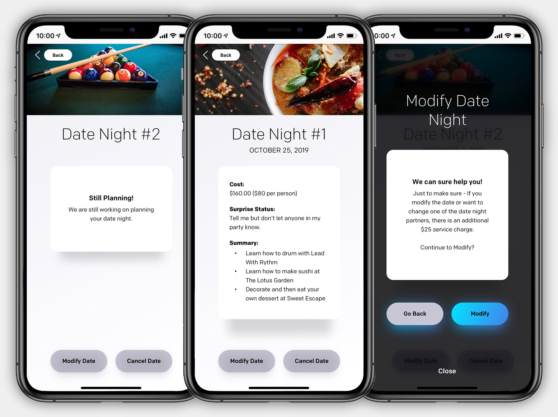 Several phones displaying the outing details