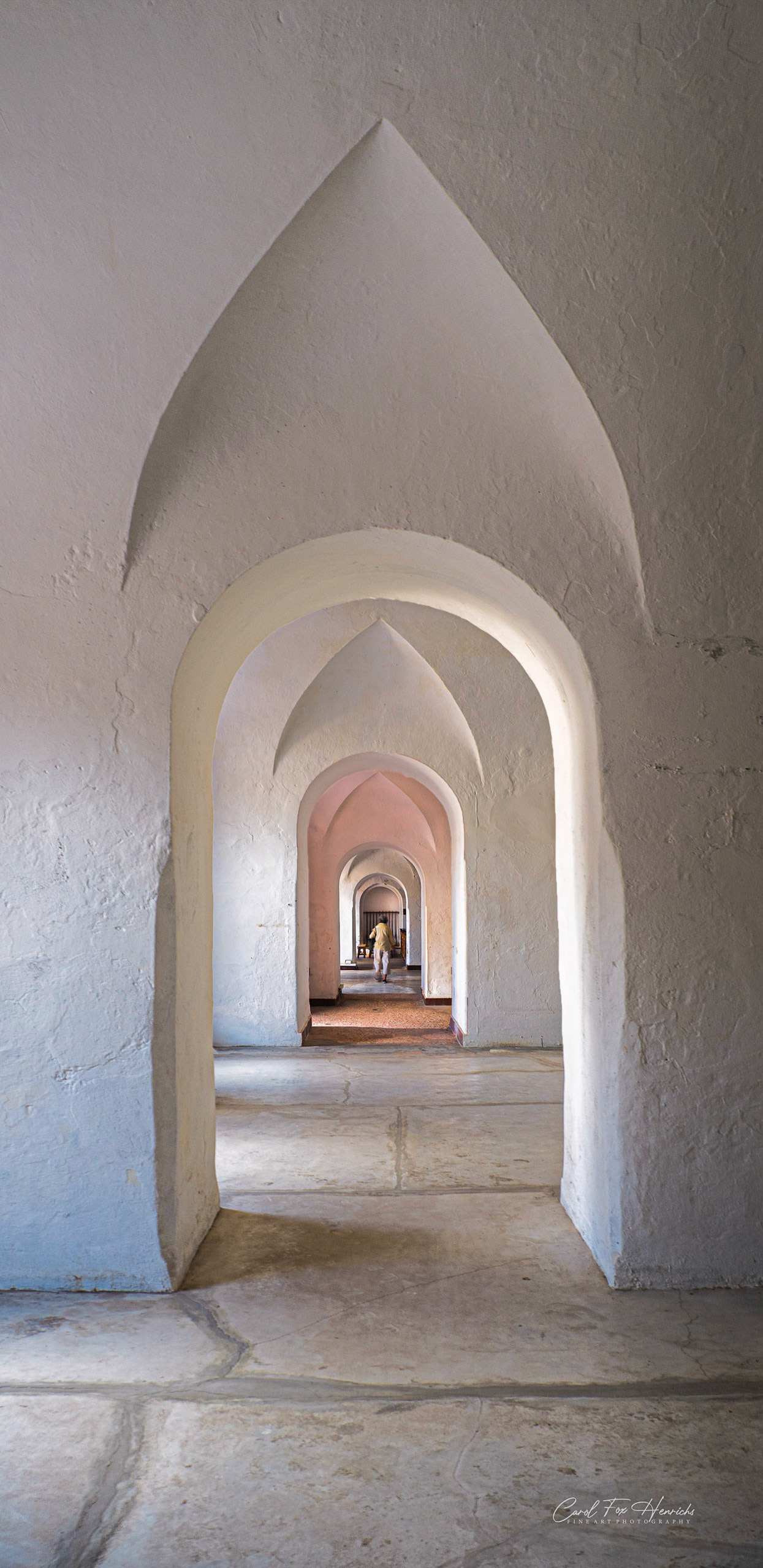 View through doorways in the plaza at Castillo San Cristóbal, is a fortress in San Juan, Puerto Rico.