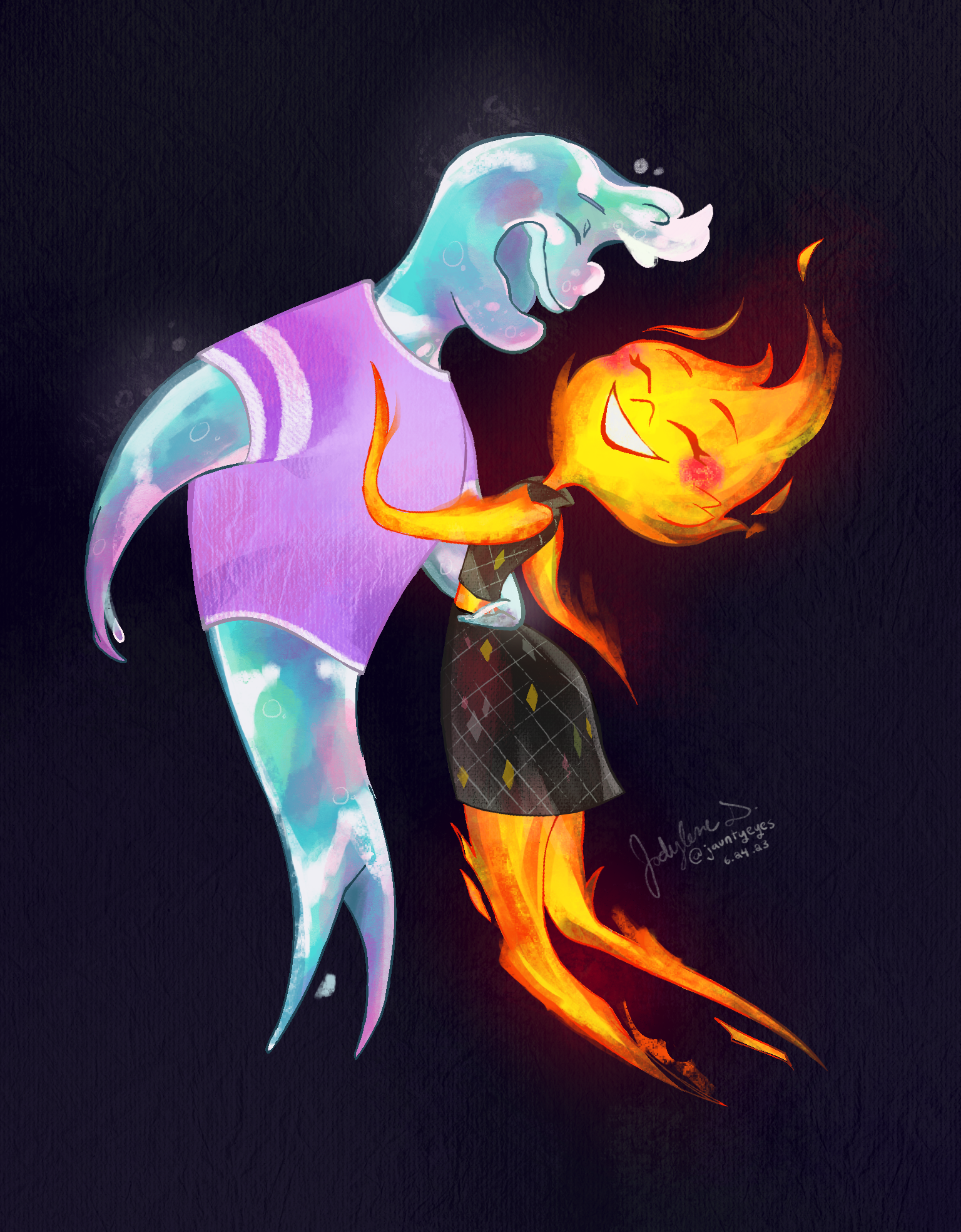 Wade and Ember from Elemental | Fanart