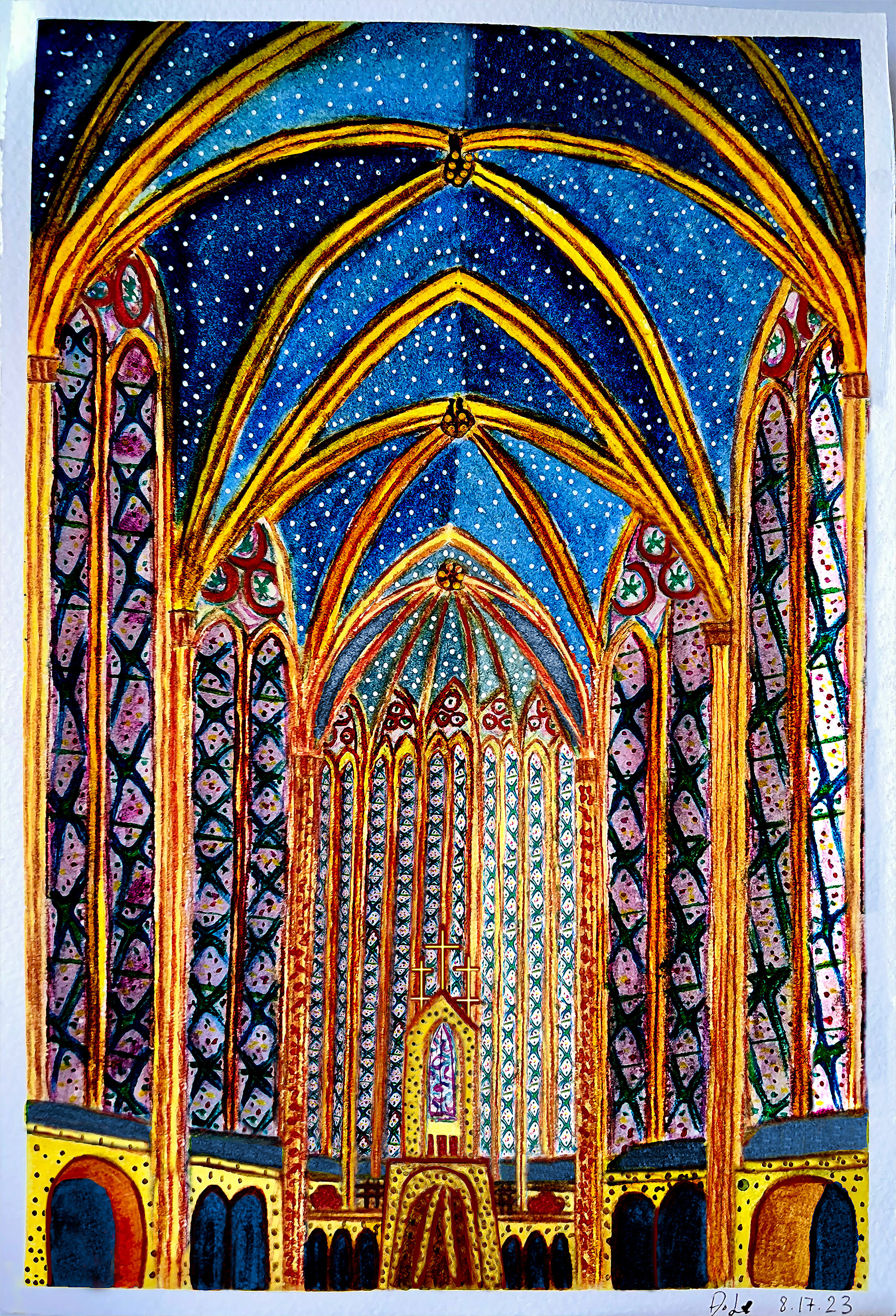 La Sainte-Chapelle. Pencil, watercolor on Saunders Waterford paper (300gsm-140lbs). 7.5x11 inch.