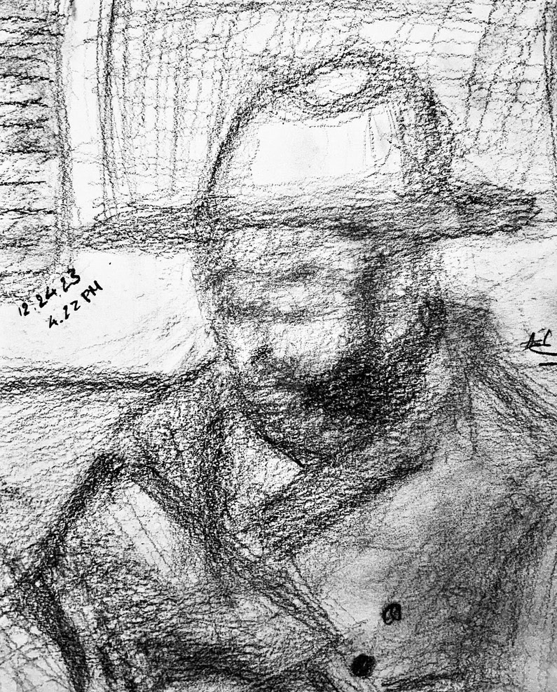 On the NYC Subway. Graphite on Bristol Vellum. 7 x 5.5 in.