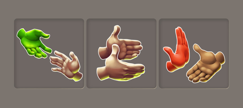 Icons von Händen mit verschiedenen Gesten für das MMO-Strategiespiel GOD KINGS