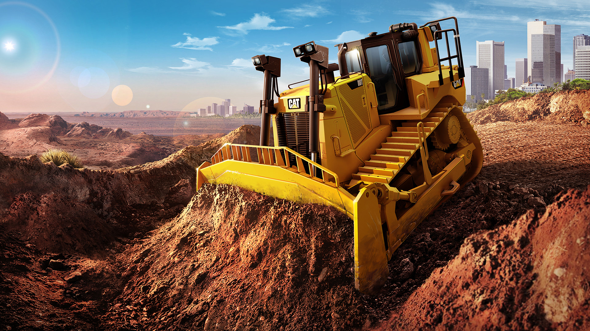 Matte Painting eines CAT Bulldozers auf eine Baustelle in Arizona