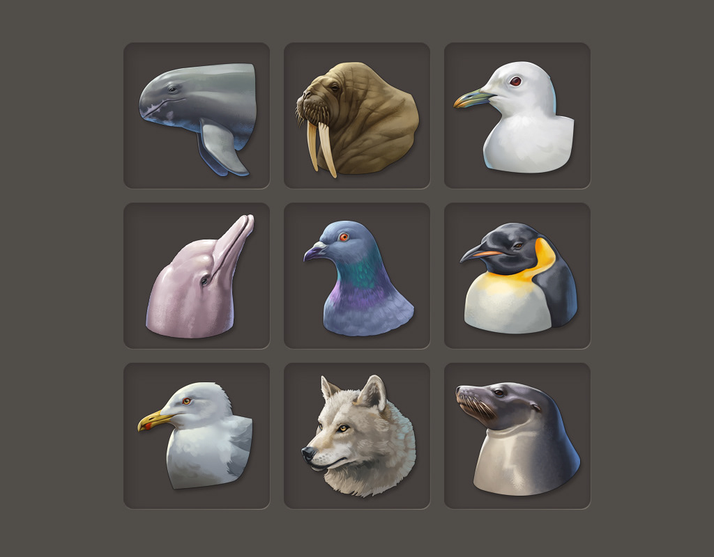 Icons von Tieren der Polarregion des Aufbaustrategiespiels Anno 1800