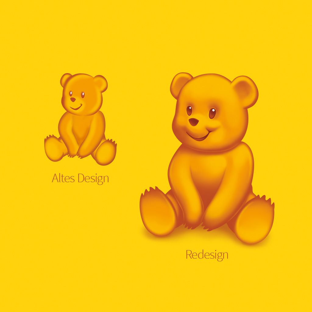 Vergleichende Gegenüberstellung von altem Design und Redesign des Bebivita Bären