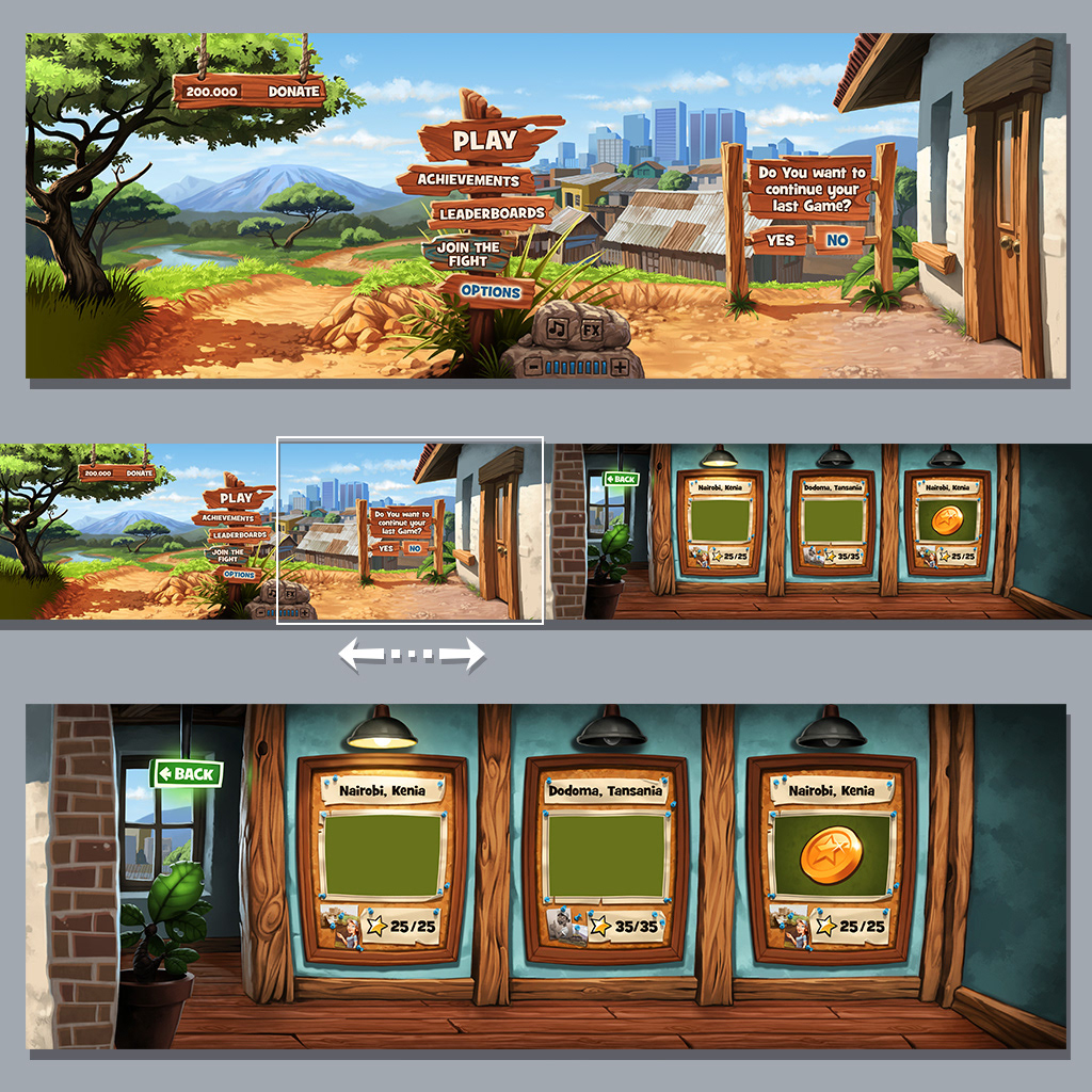 Illustratives User Interface tür das mobile game OUTBREAK RESPONDER