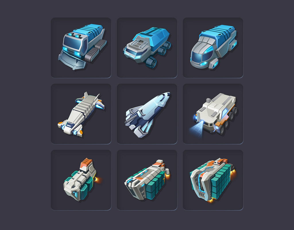 Icons von Transportfahrzeugen für Anno 2205