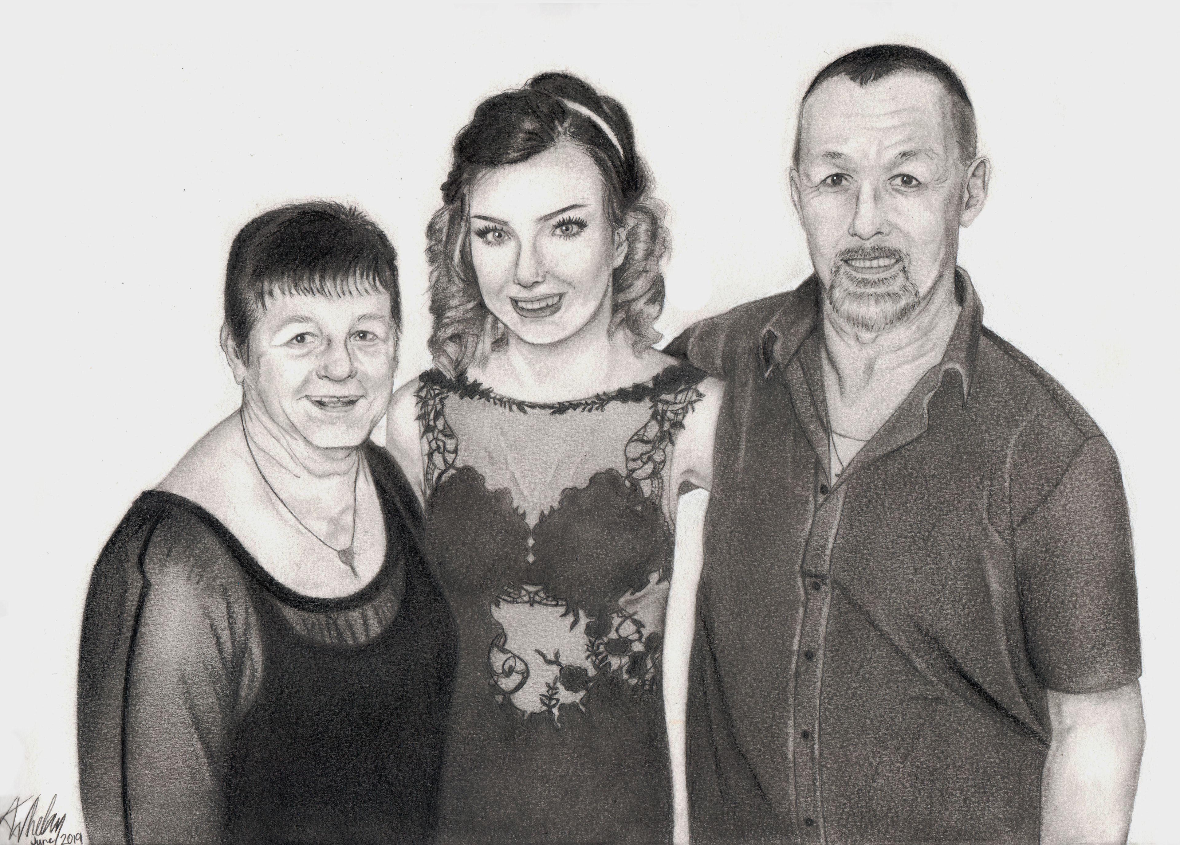 Tiffany and her Grandparents - Pencil Commission - June 2019