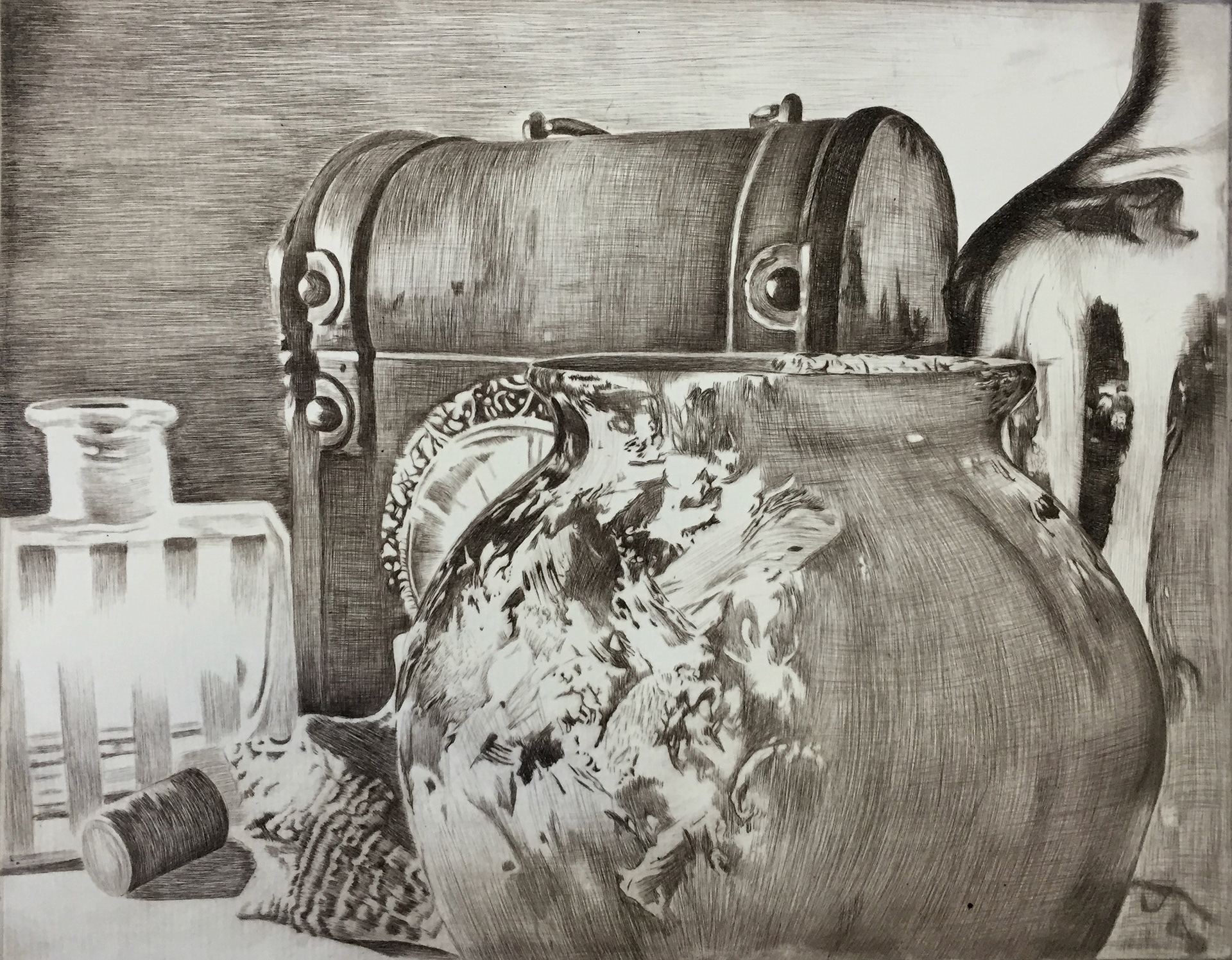 Found Object Still Life (drypoint oen)