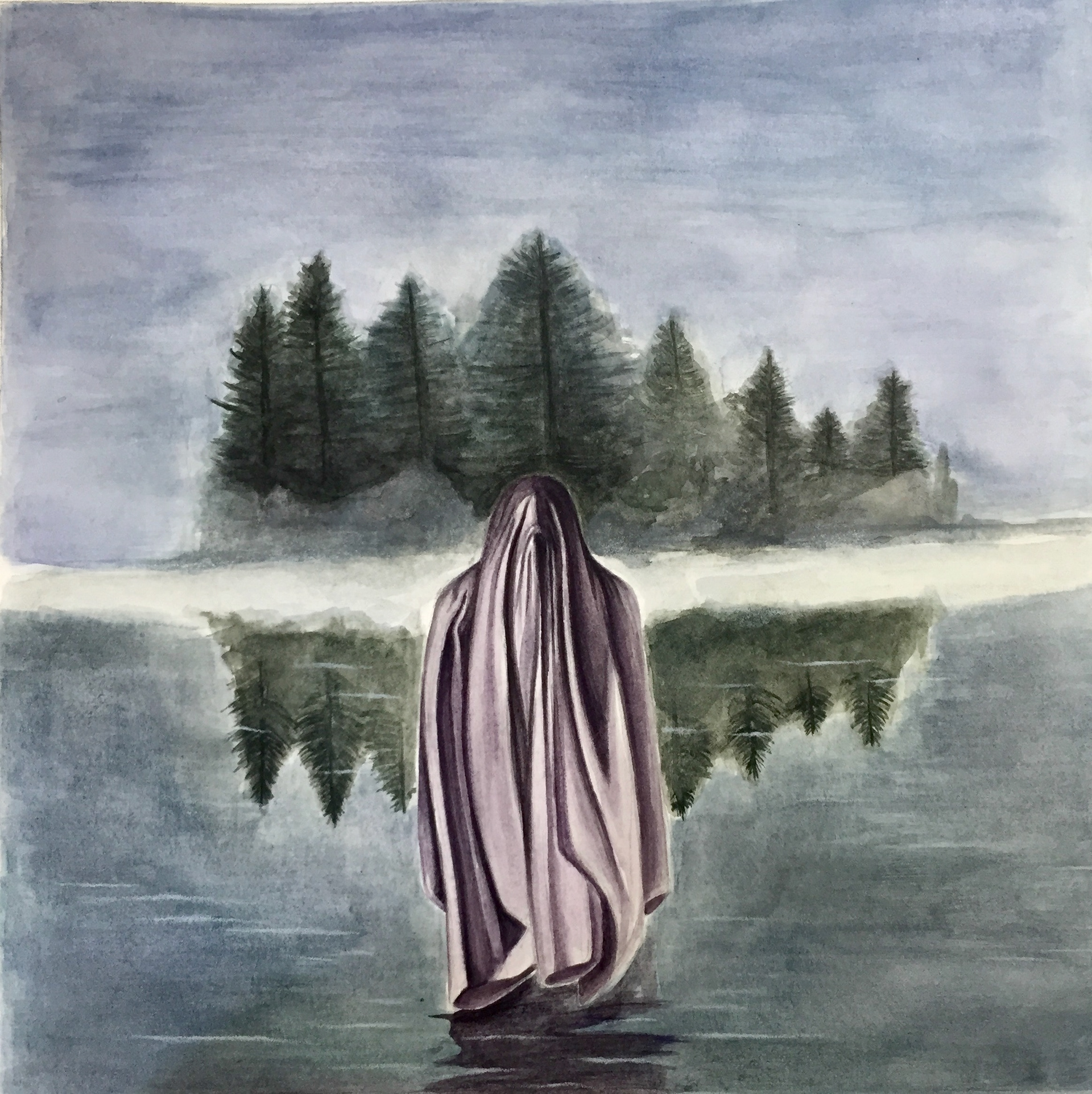 Figure on Lake (watercolor and colored pencil)