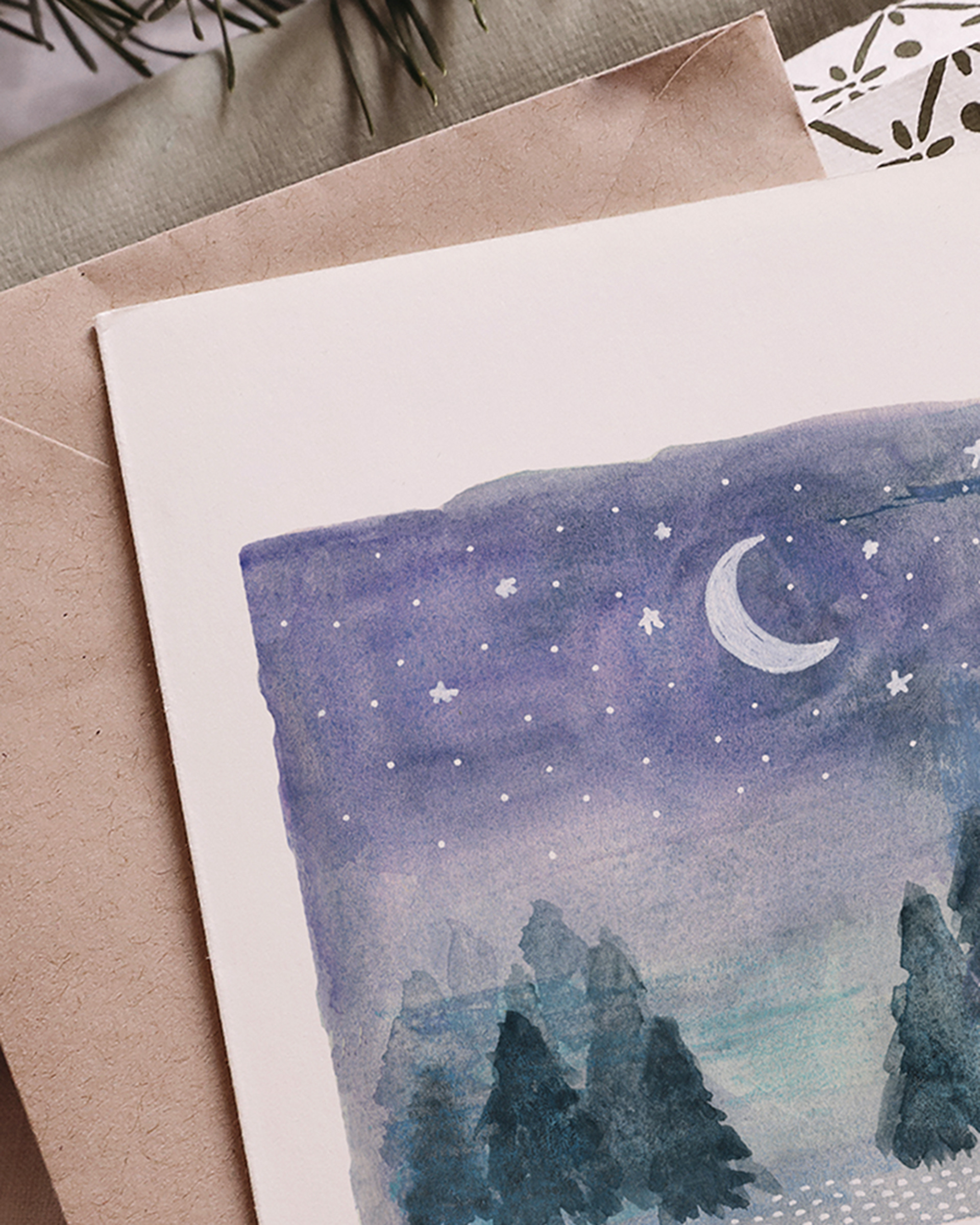 Detail moon and trees landscape -  Greeting Card