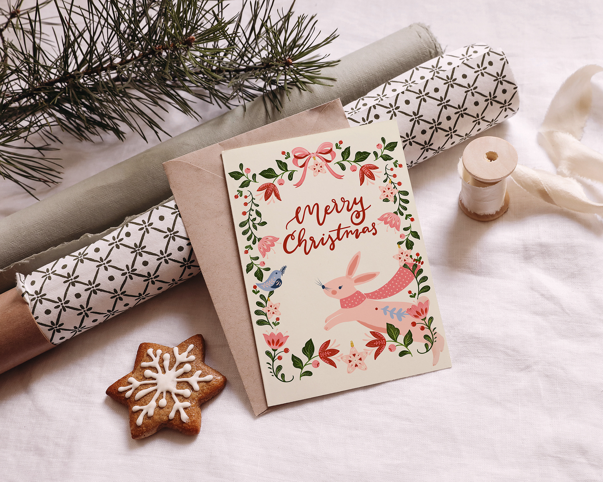 Folk Style Christmas Greeting Card 