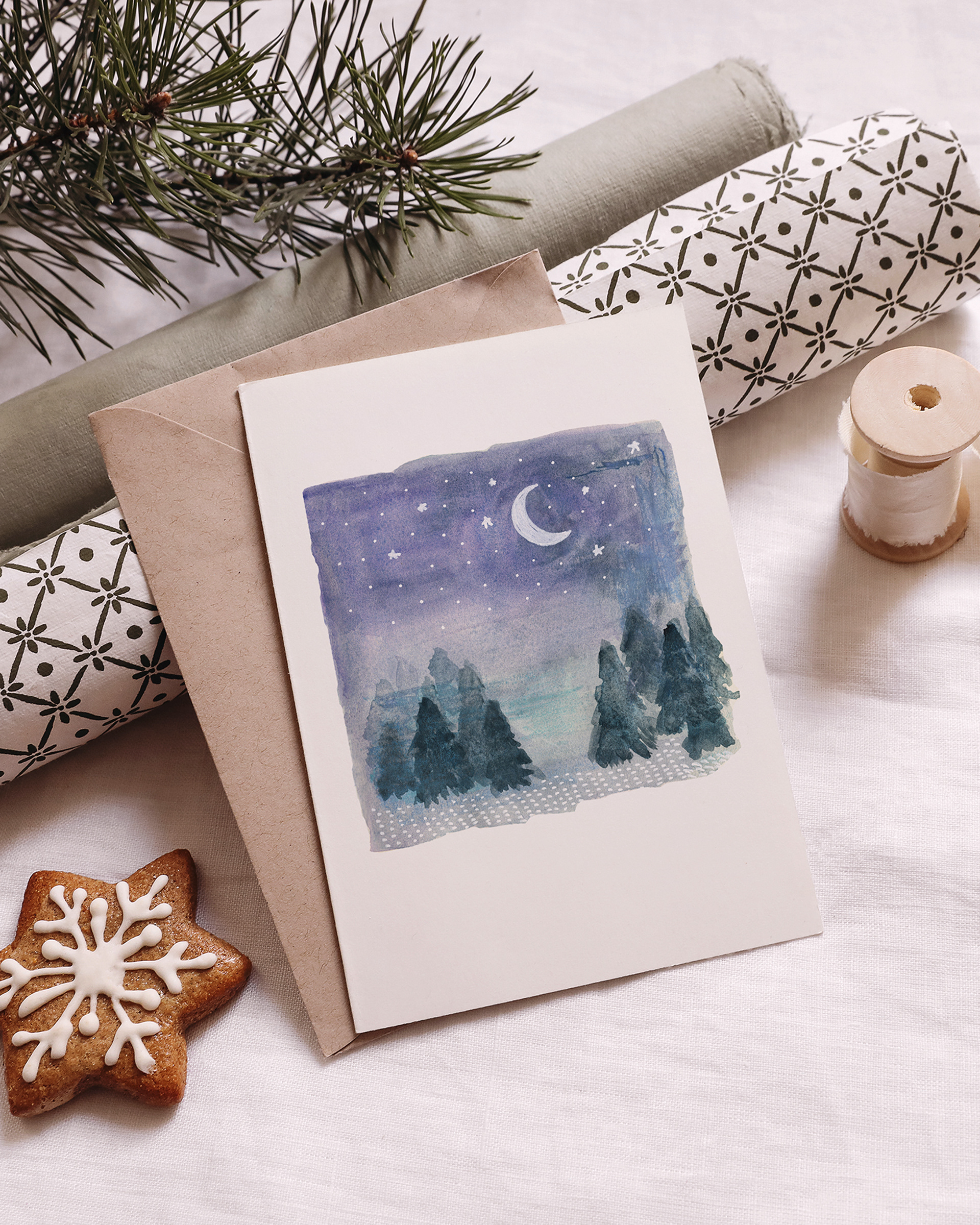 Detail moon and trees landscape -  Greeting Card