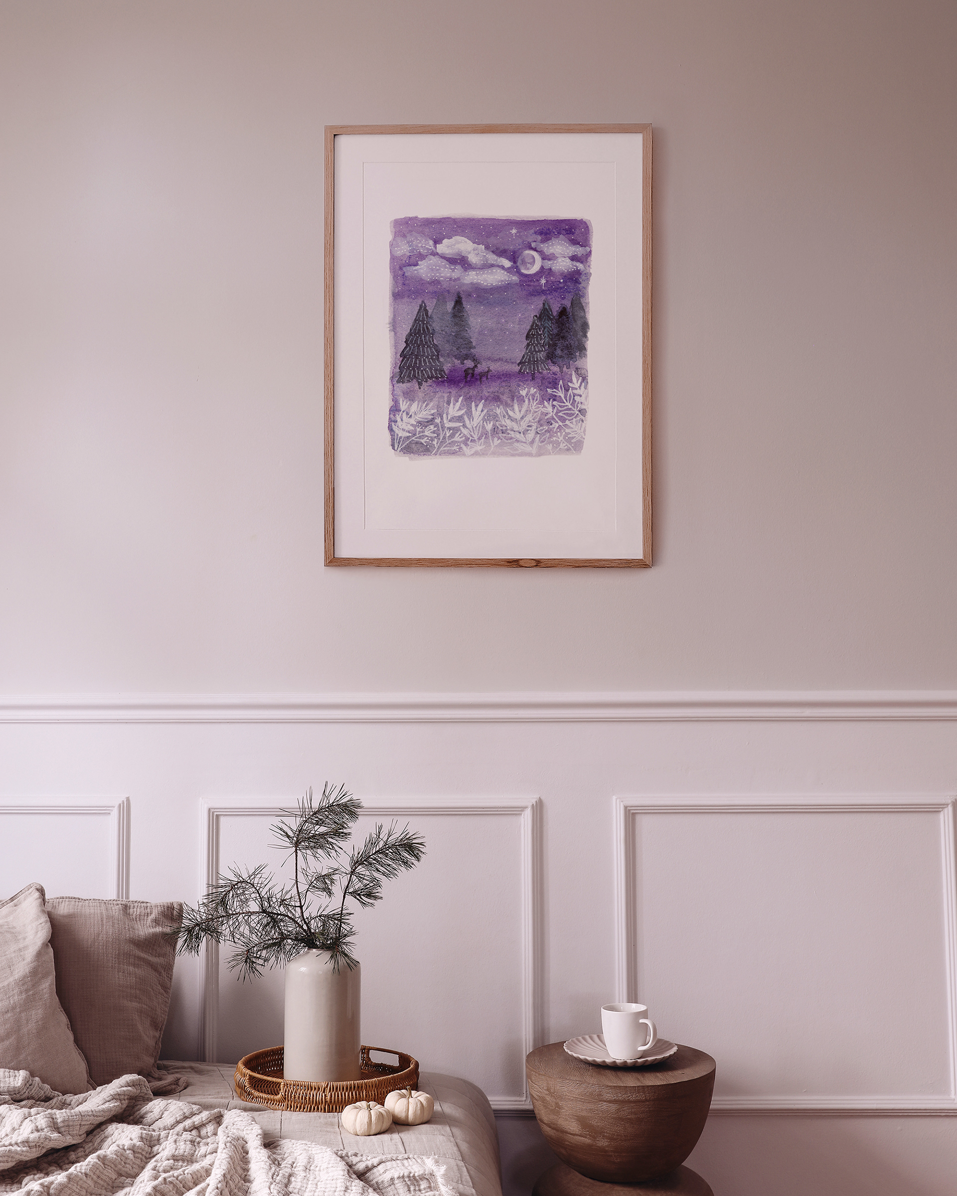 Art Print Watercolour landscape Winter  Tree 